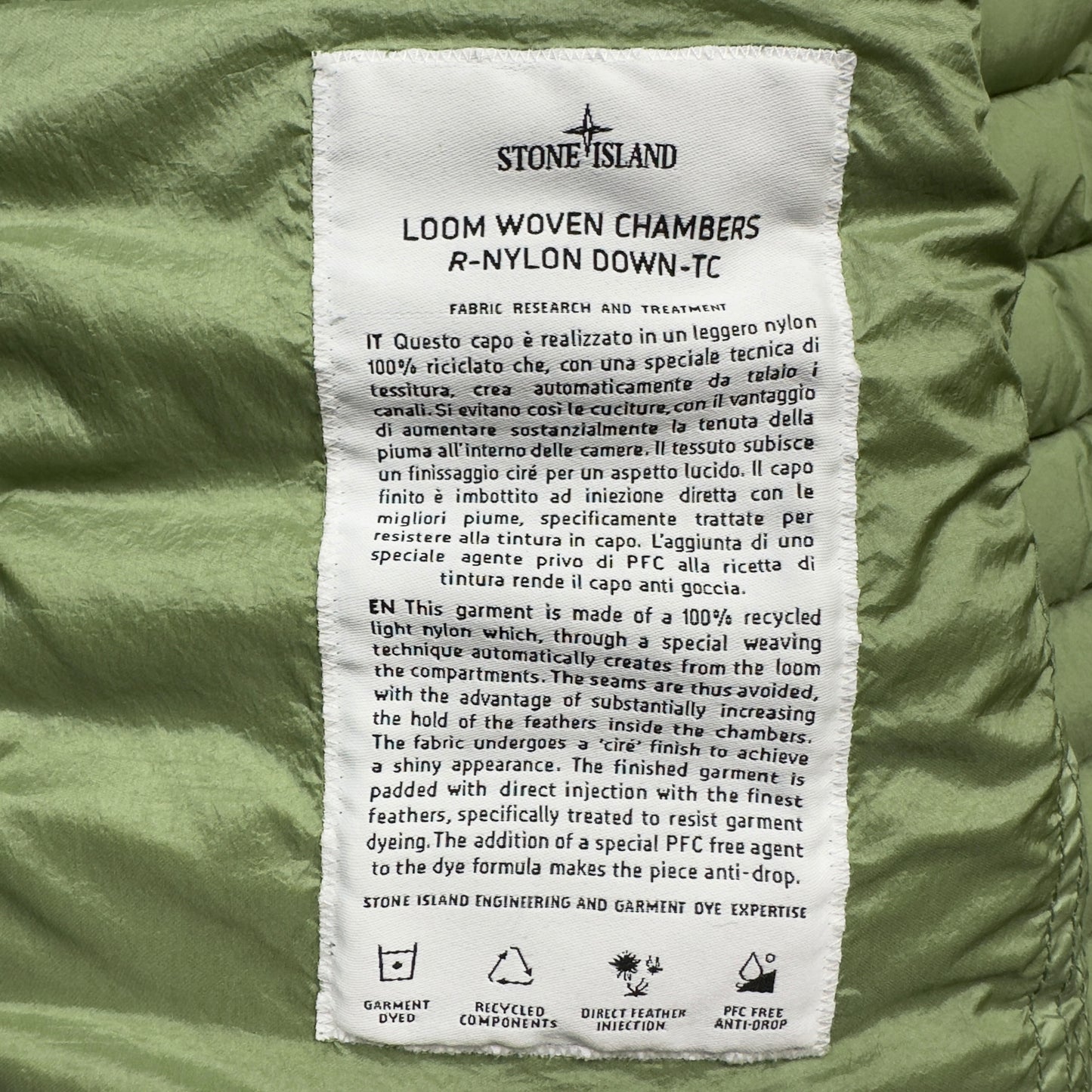 S/S 23 Stone Island Loom Woven Chambers R-Nylon Down TC Puffer Jacket - Sage Green