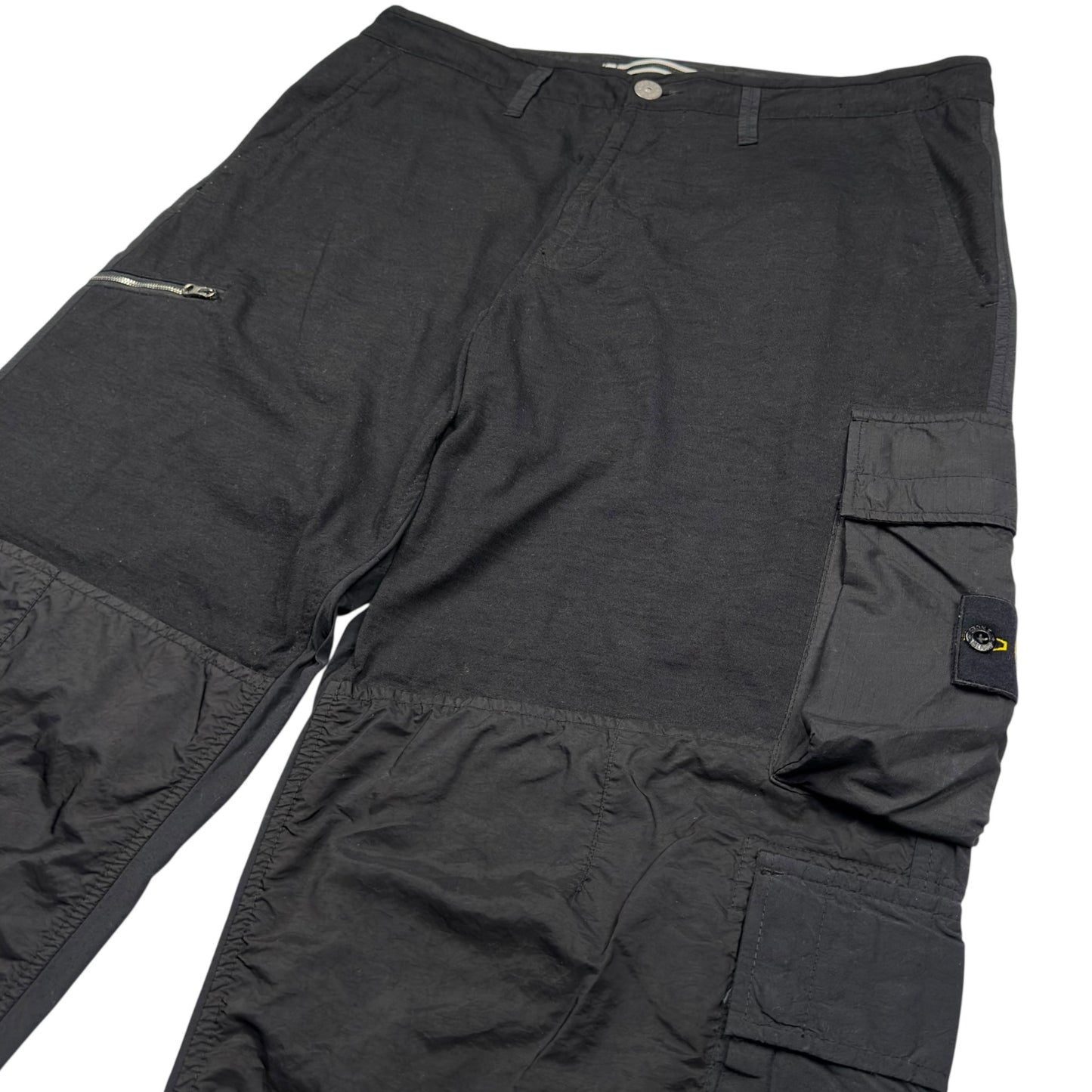 S/S 23 Stone Island Mixed Material Loose Fit Cargo Trousers - Black
