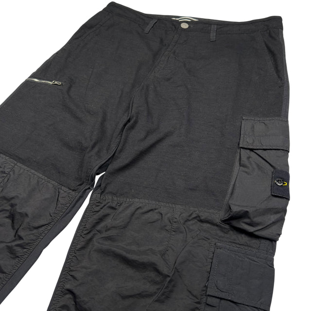 S/S 23 Stone Island Mixed Material Loose Fit Cargo Trousers - Black