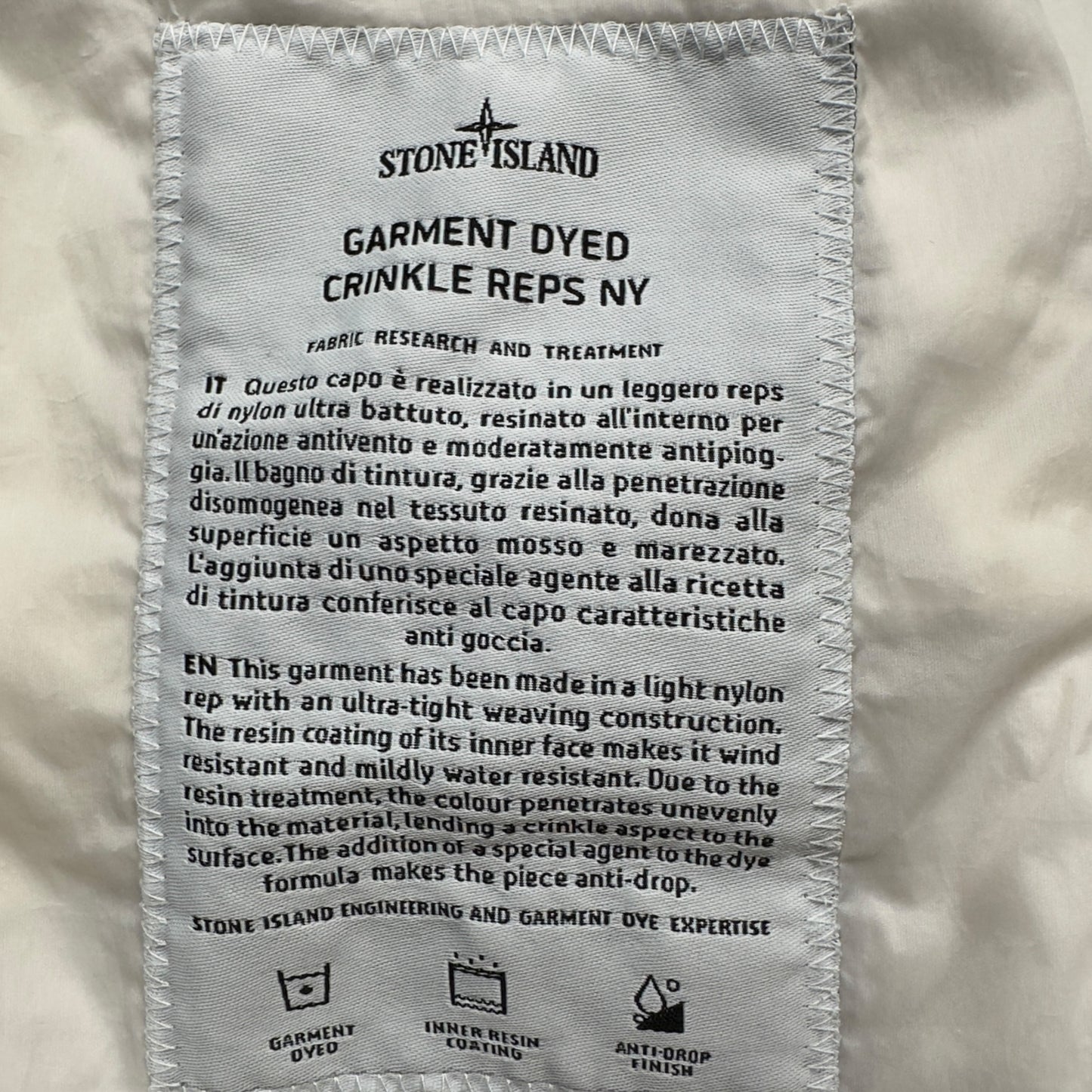 A/W 19 Stone Island Crinkle Reps NY Jacket - Cream