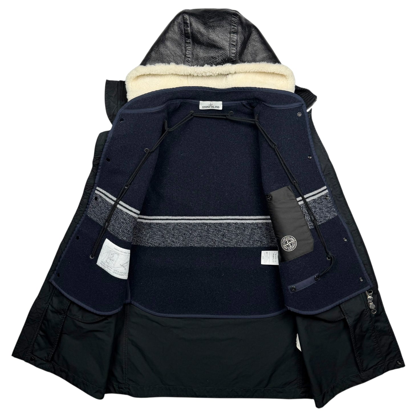A/W 20 Stone Island David TC Parka Jacket with Knit Wool Lining & Shearling Hood - Black