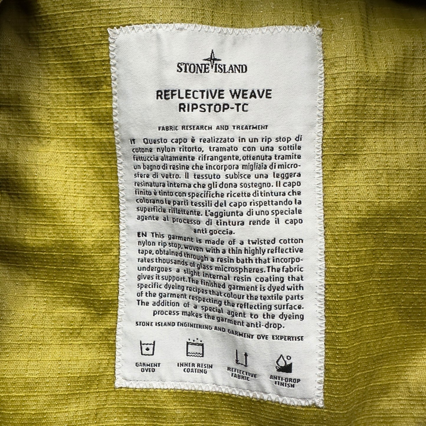 A/W 19 Stone Island Reflective Weave Ripstop TC Parka Jacket with Panno Jacquard Lining