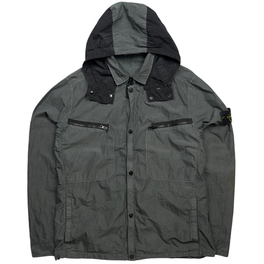 S/S 15 Stone Island Cotton Blend Poplin Multipocket Hooded Overshirt - Grey