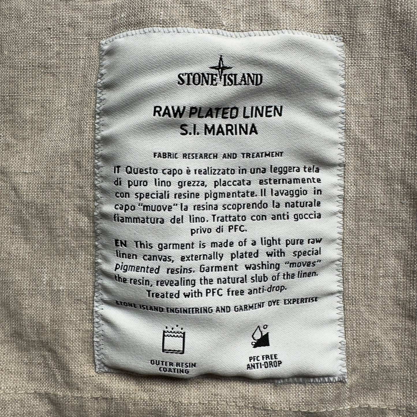 S/S 24 Stone Island Marina Raw Plated Linen Jacket - Beige