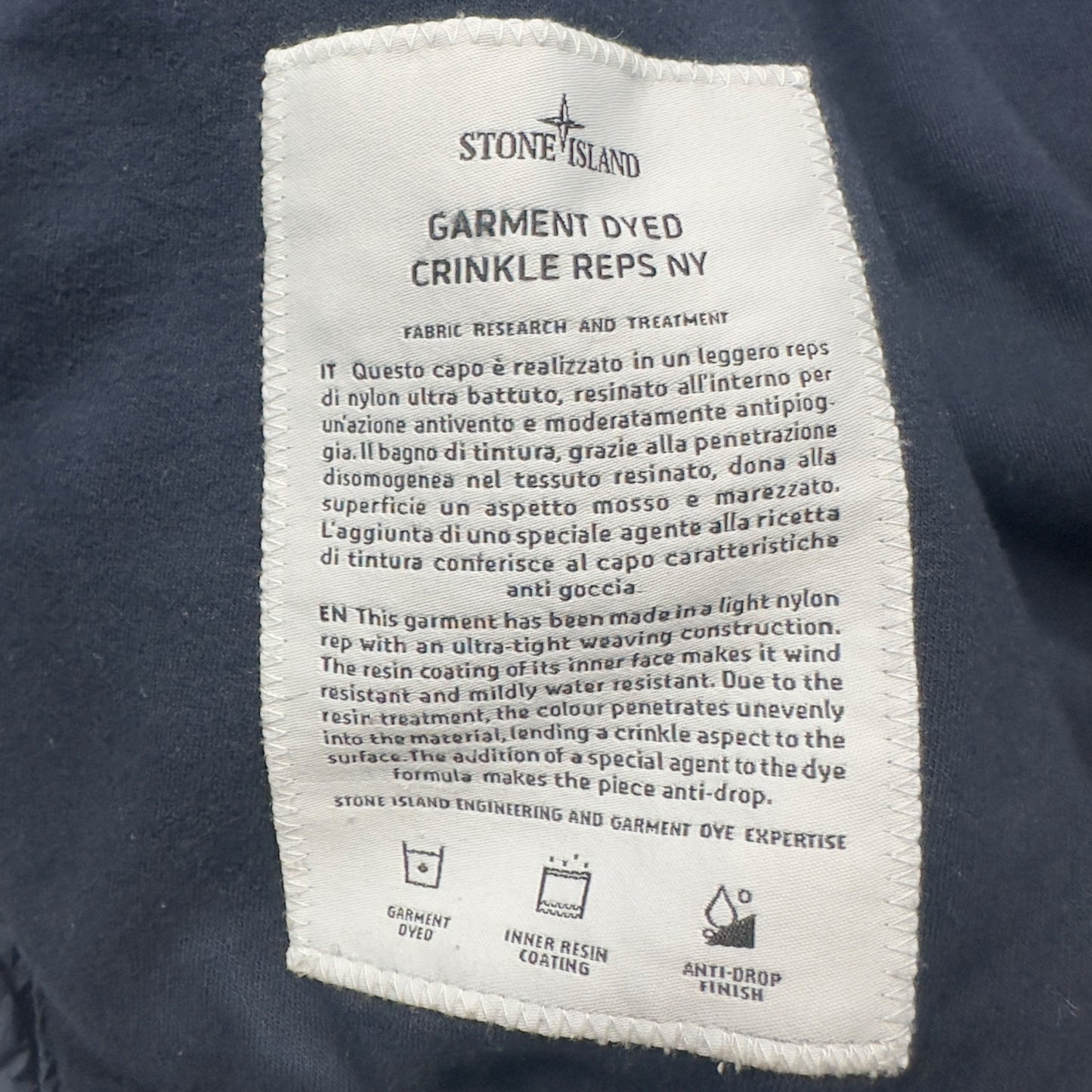 A/W 17 Stone Island Lined Crinkle Reps NY Bomber - Navy