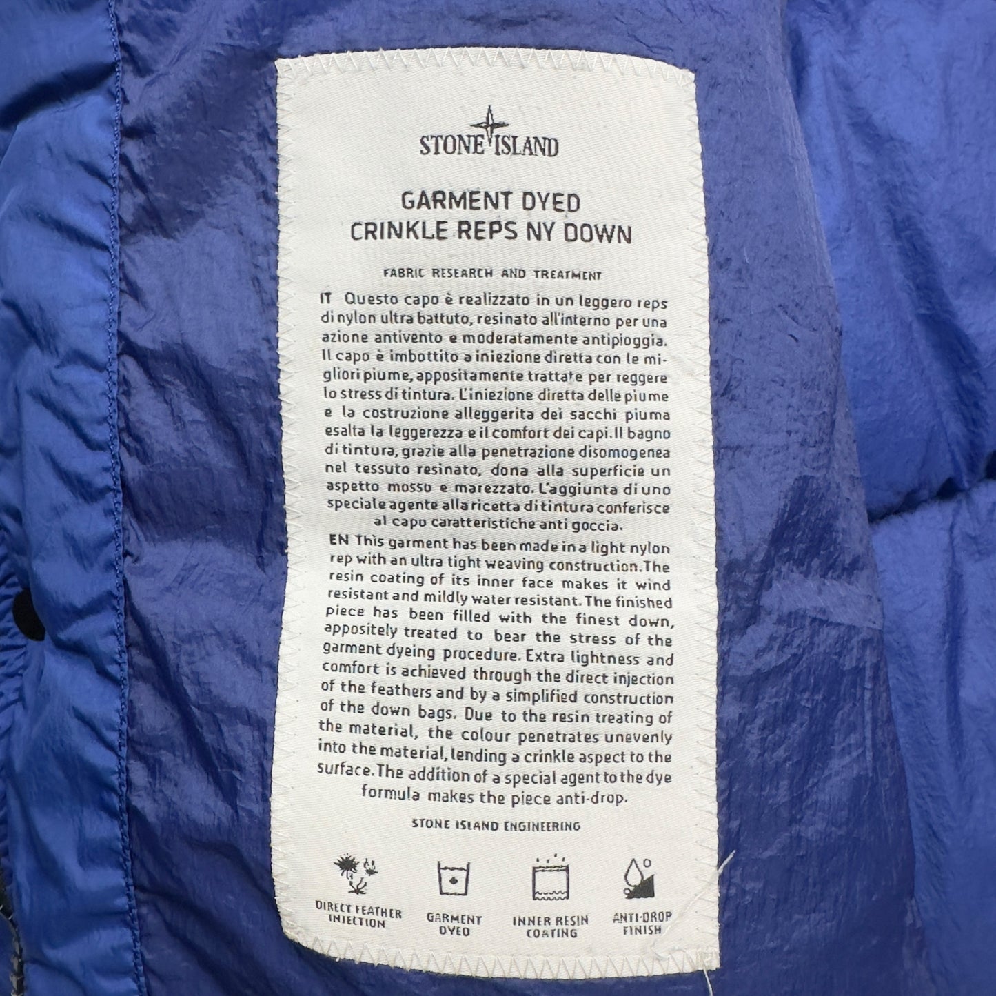 A/W 15 Stone Island Crinkle Reps NY Down Puffer Jacket - Cobalt Blue