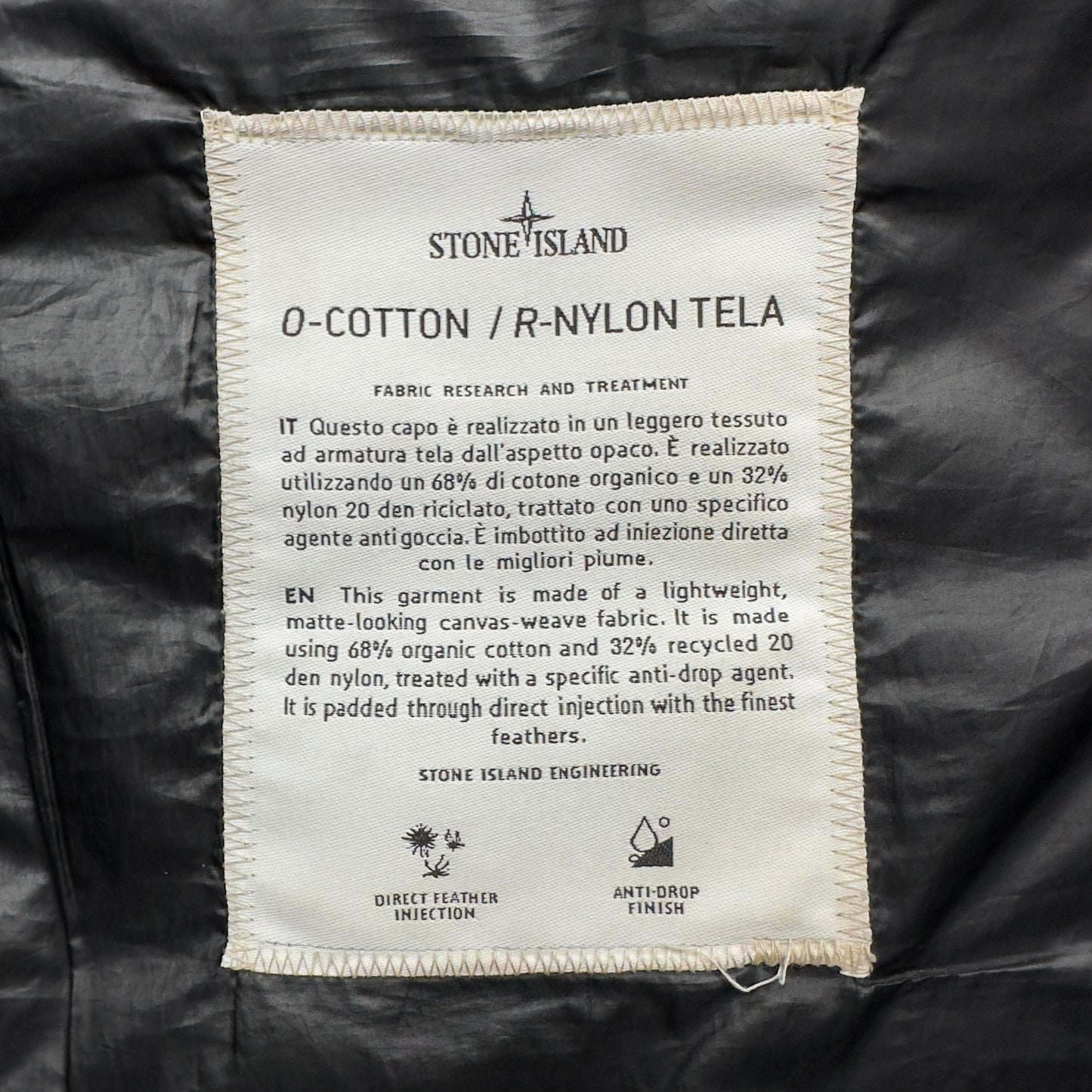 A/W 21 Stone Island O-Cotton / R-Nylon Tela Down Puffer Jacket - Black