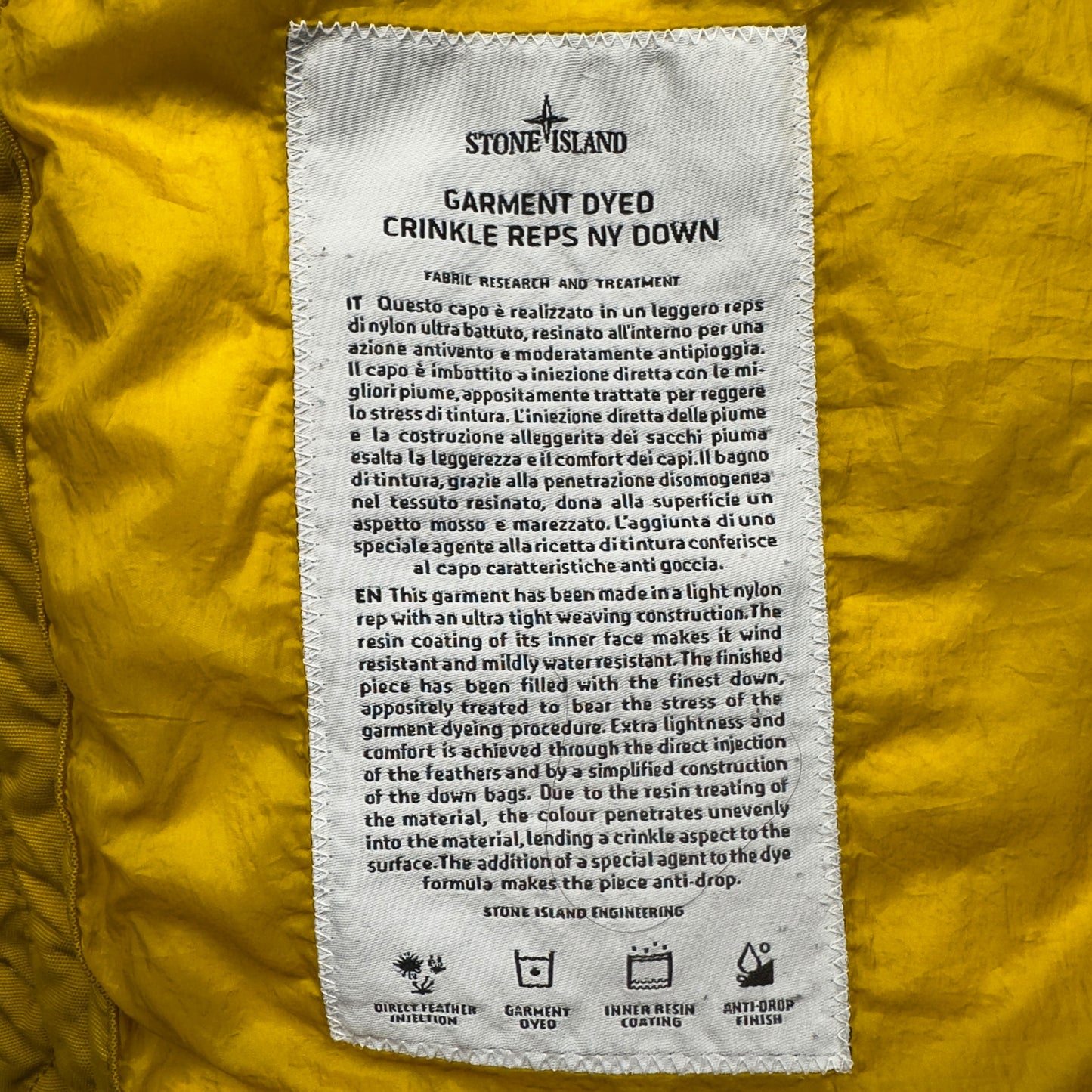 A/W 18 Stone Island Crinkle Reps NY Down Puffer Jacket - Yellow