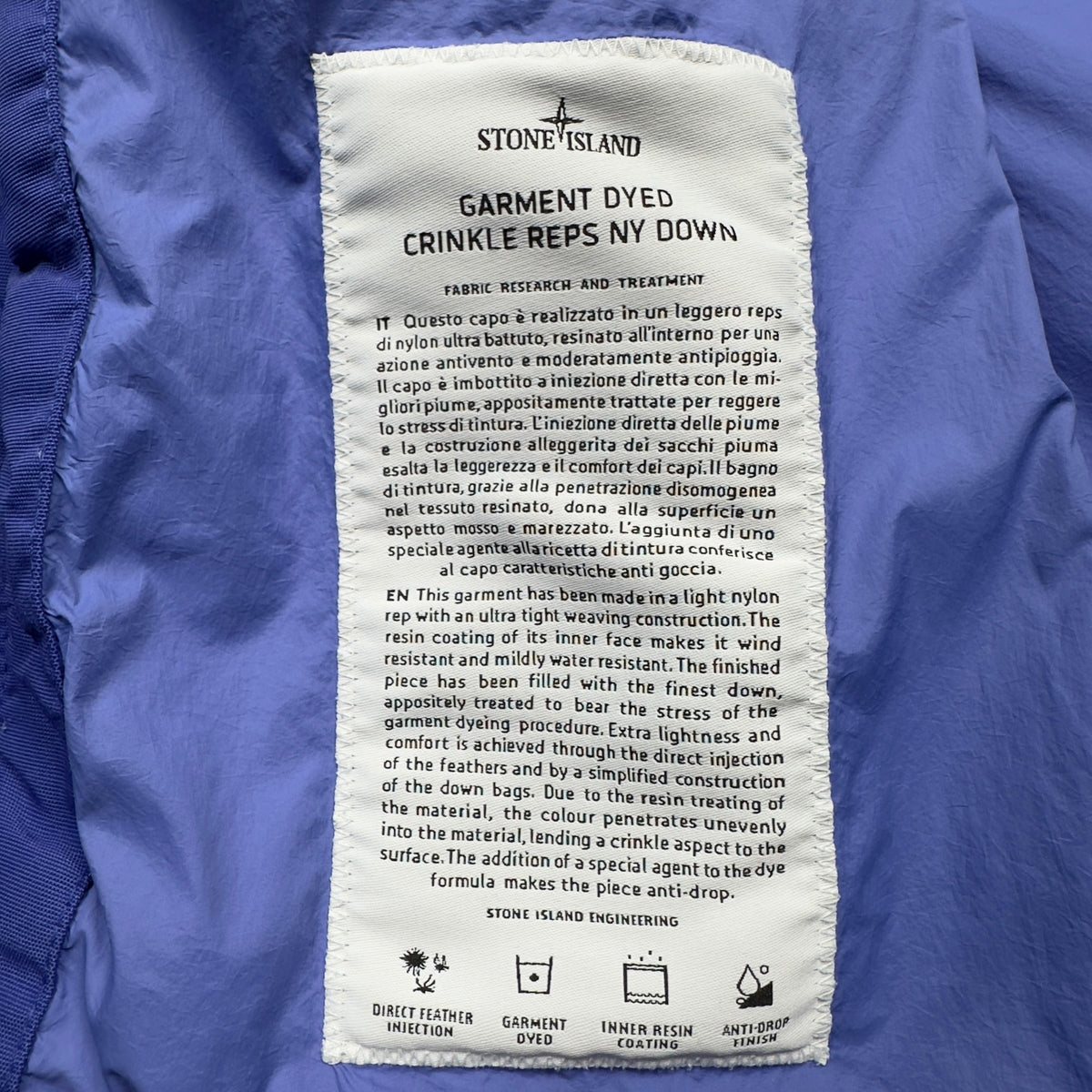 A/W 21 Stone Island Crinkle Reps R NY Down Gilet - Blue