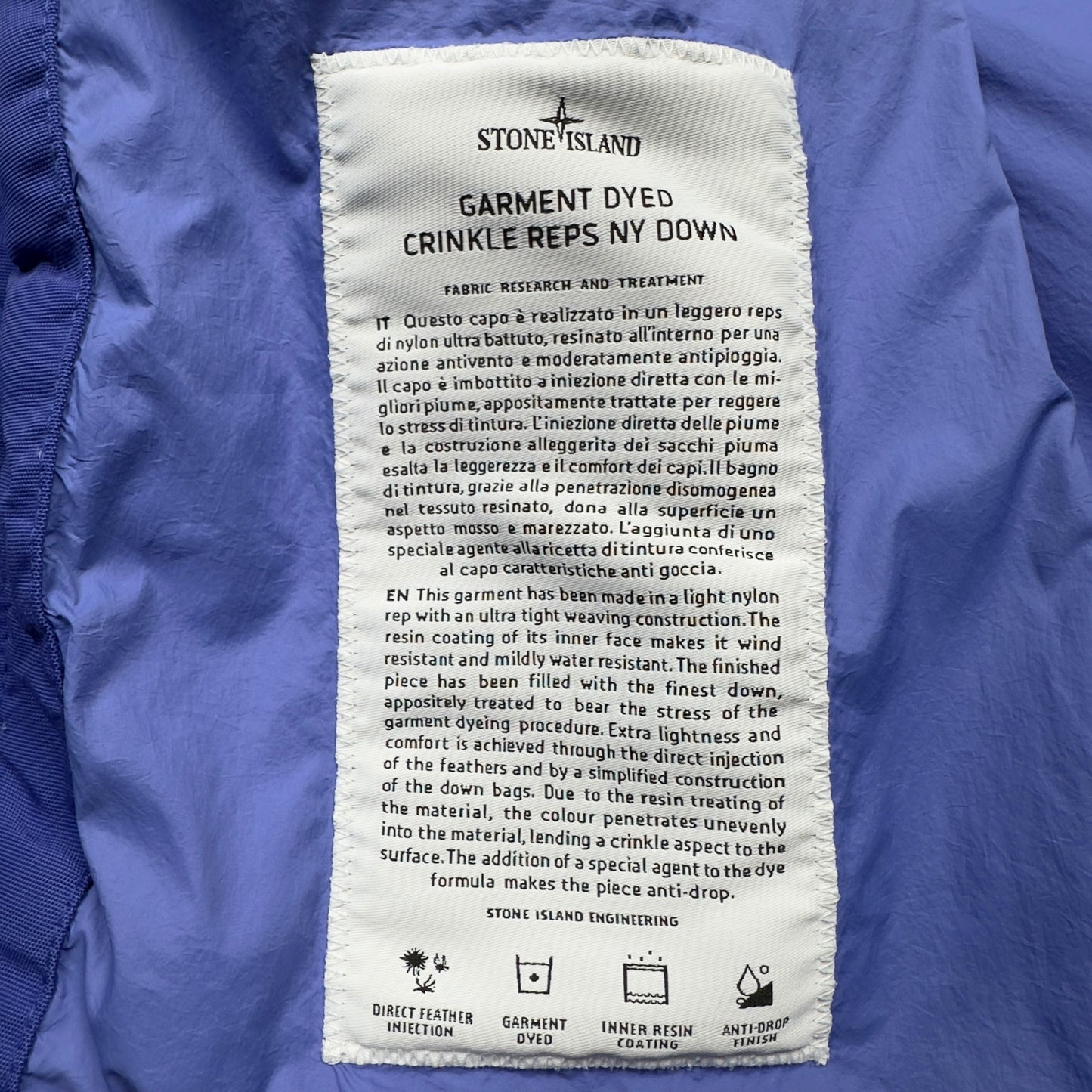 A/W 21 Stone Island Crinkle Reps R NY Down Gilet - Blue