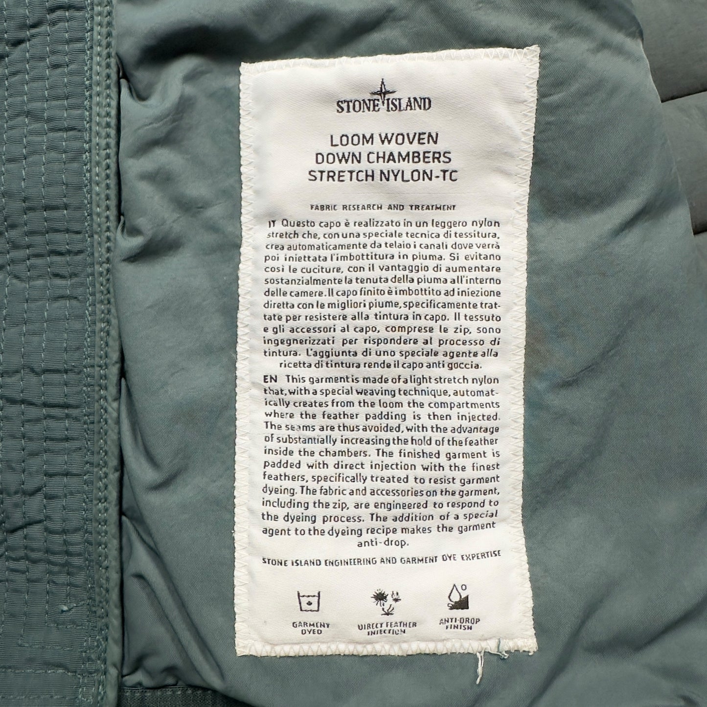 A/W 19 Stone Island Loom Woven Down Chambers Stretch Nylon Down TC Puffer Jacket - Green