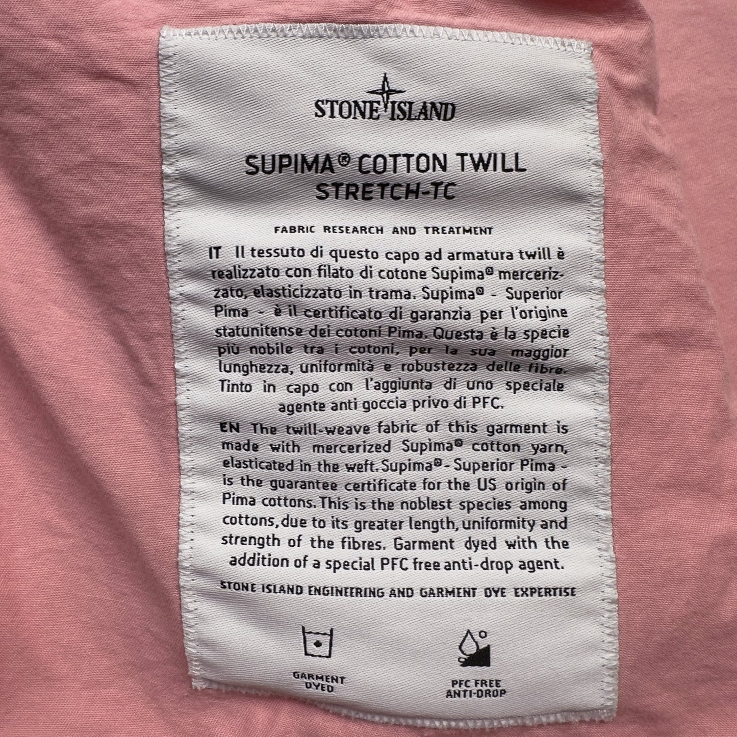 S/S 23 Stone Island Supima Cotton Twill Stretch-TC - Pink