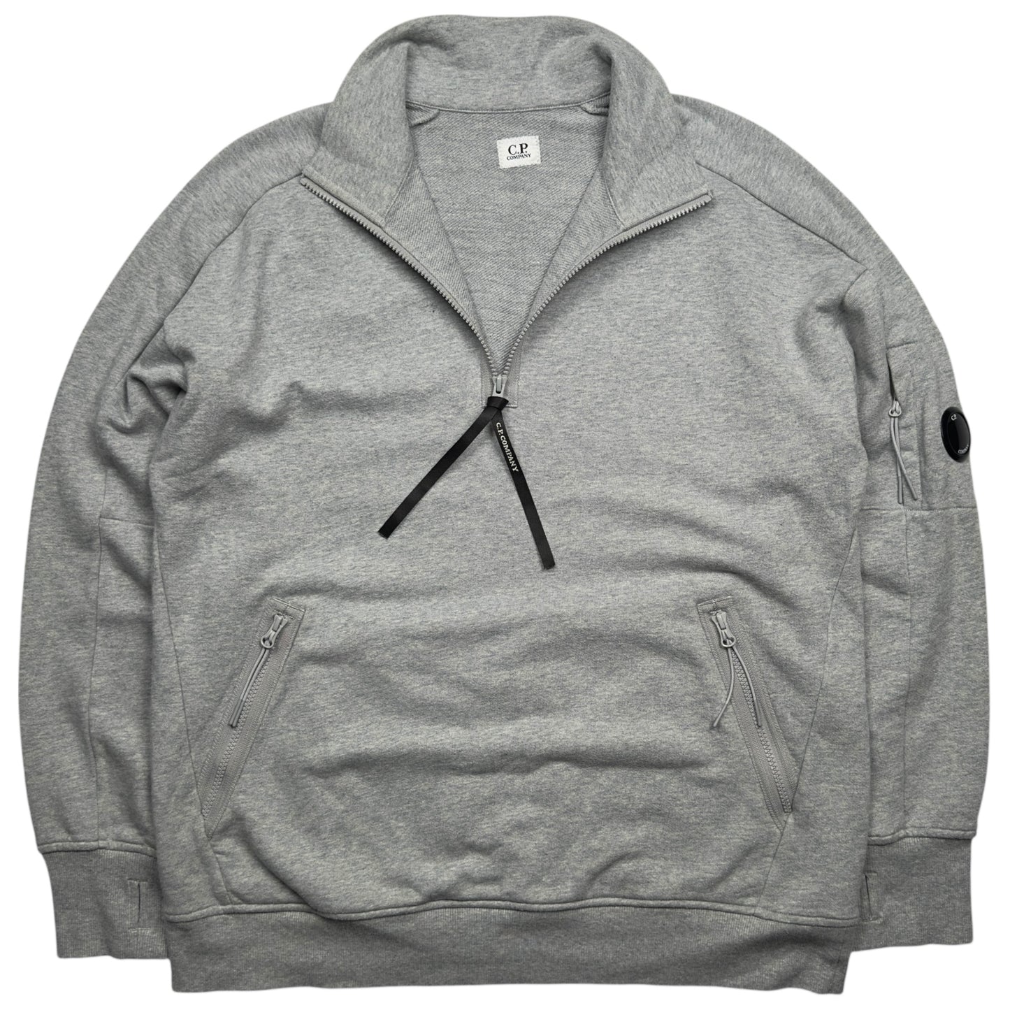C.P. Company Diagonal Raised Fleece Quarter Zip Sweater - Grey