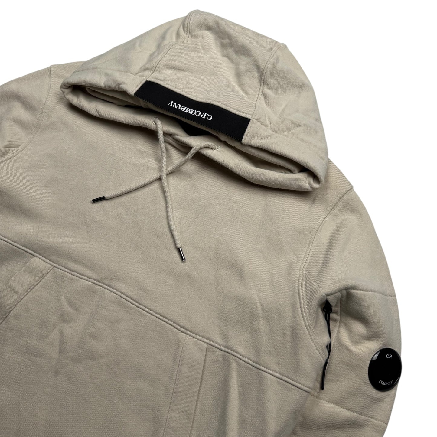 C.P. Company Diagonal Fleece Lens Hoodie - Light Beige