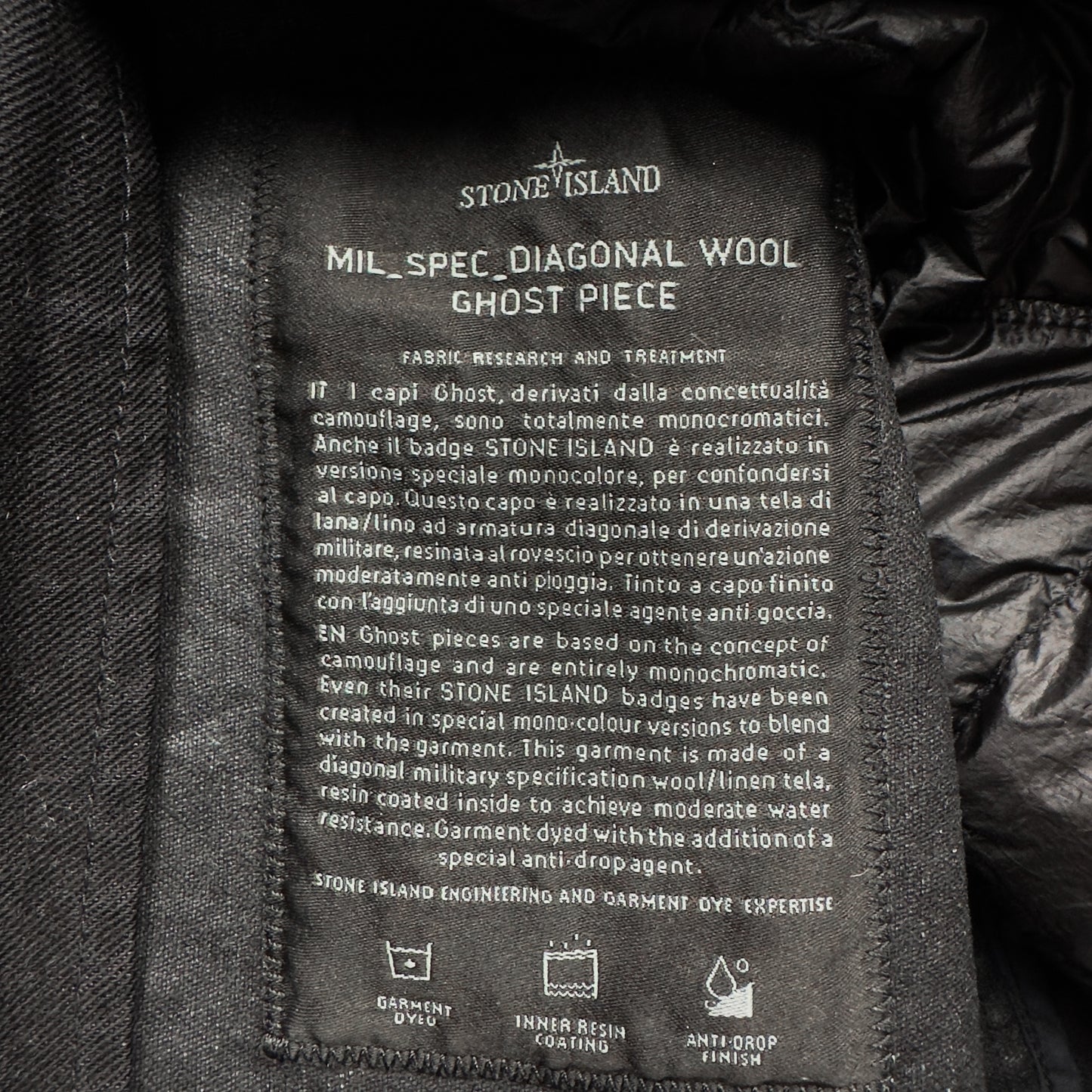 A/W 19 Stone Island Mil Spec Diagonal Wool Ghost Down Jacket