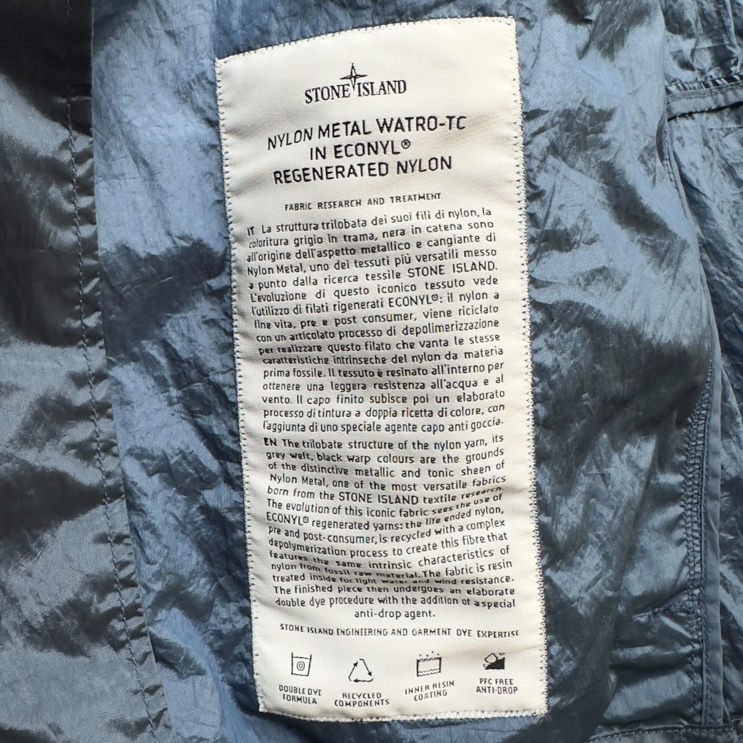 S/S 23 Stone Island Nylon Metal Watro ECONYL Jacket - Blue