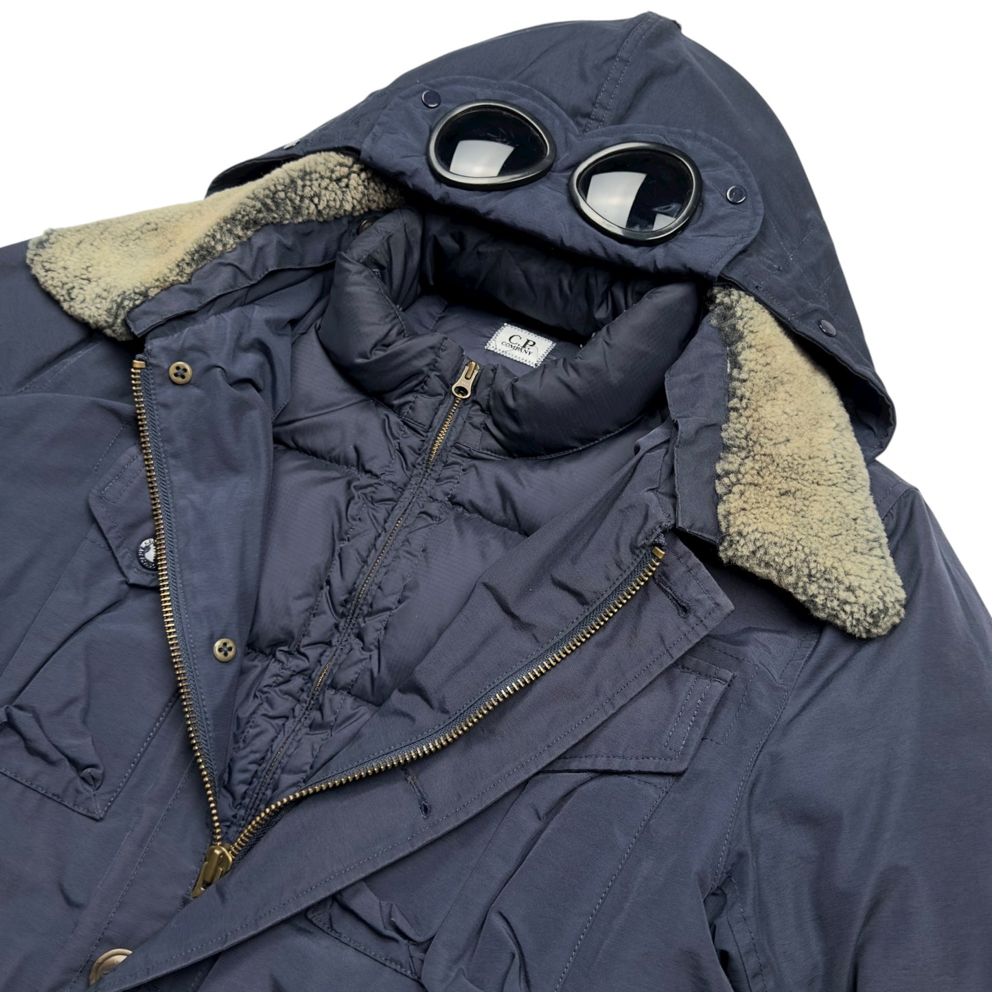 C.P. Company Denver Down Lined Shearling Collar Goggle Jacket - Navy