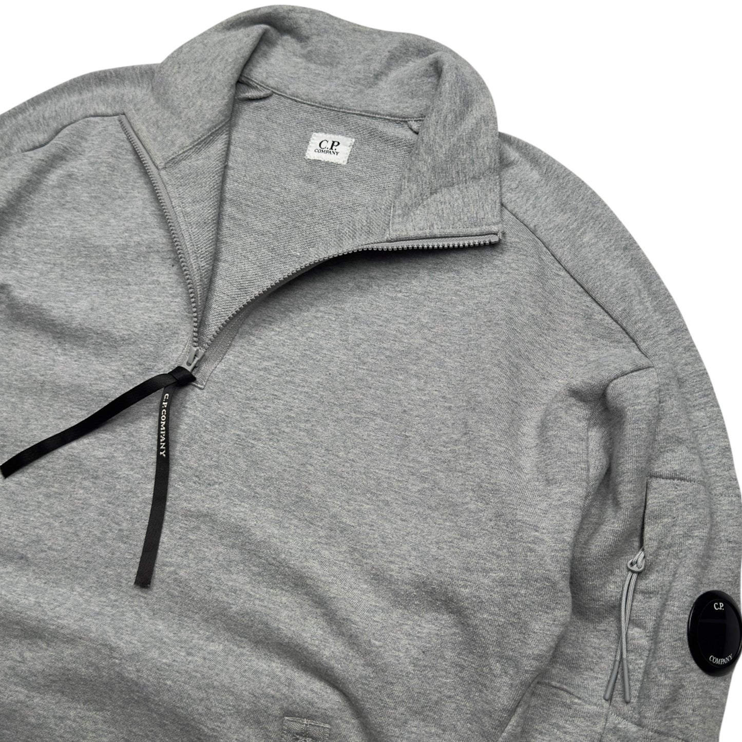 C.P. Company Diagonal Raised Fleece Quarter Zip Sweater - Grey