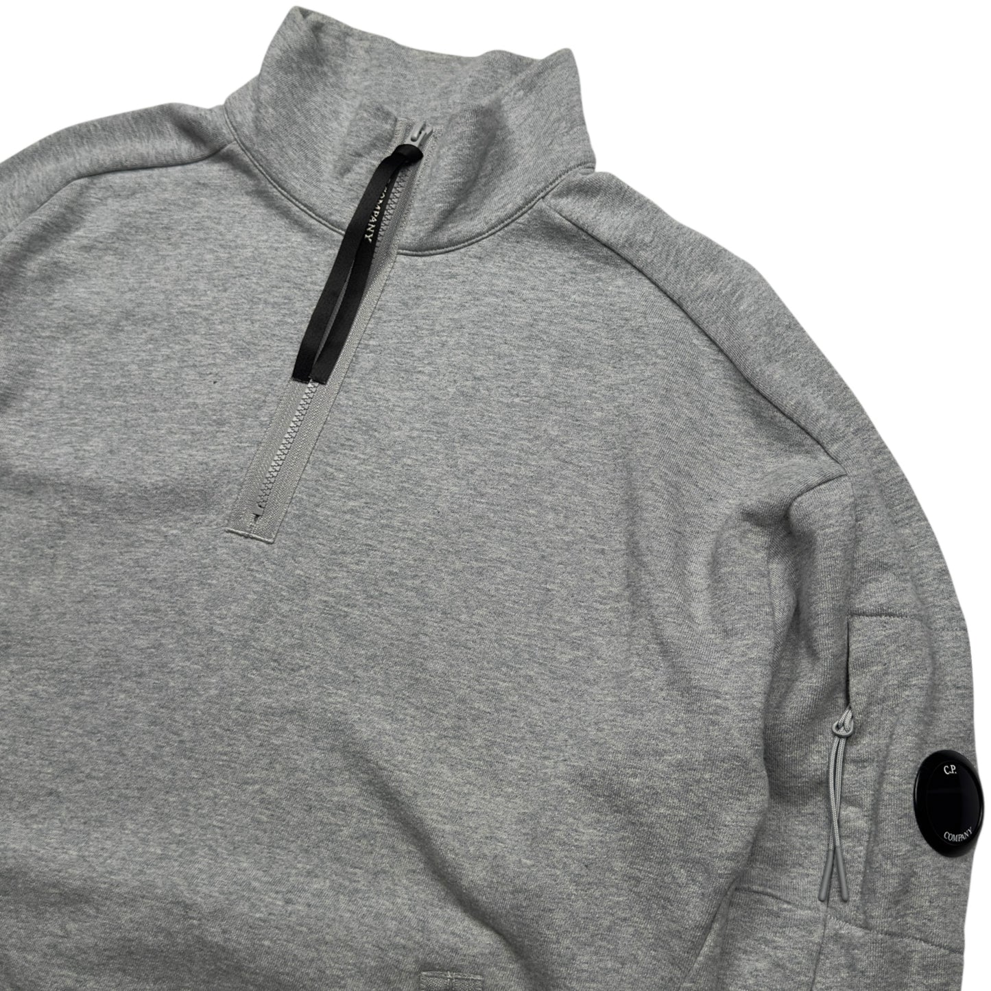 C.P. Company Diagonal Raised Fleece Quarter Zip Sweater - Grey