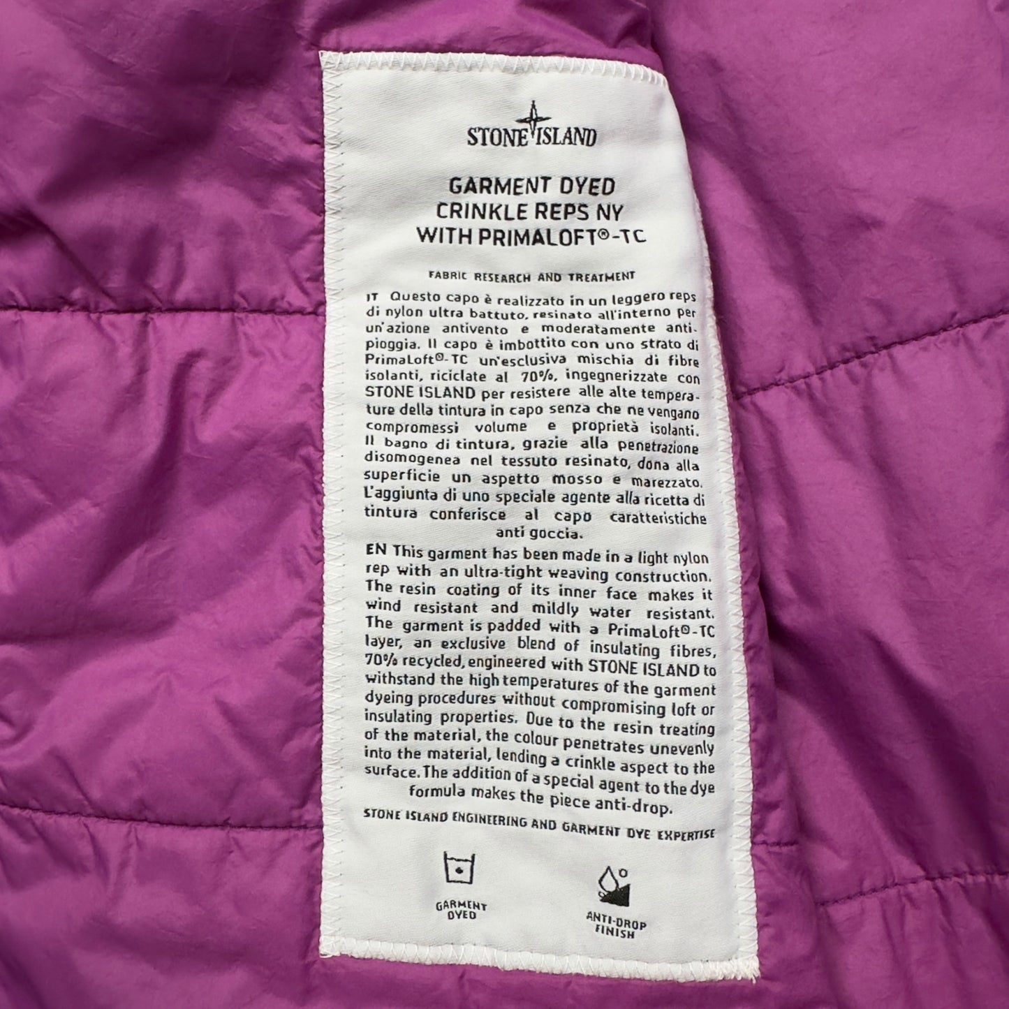 A/W 21 Stone Island Crinkle Reps R-NY with Primaloft Jacket - Purple
