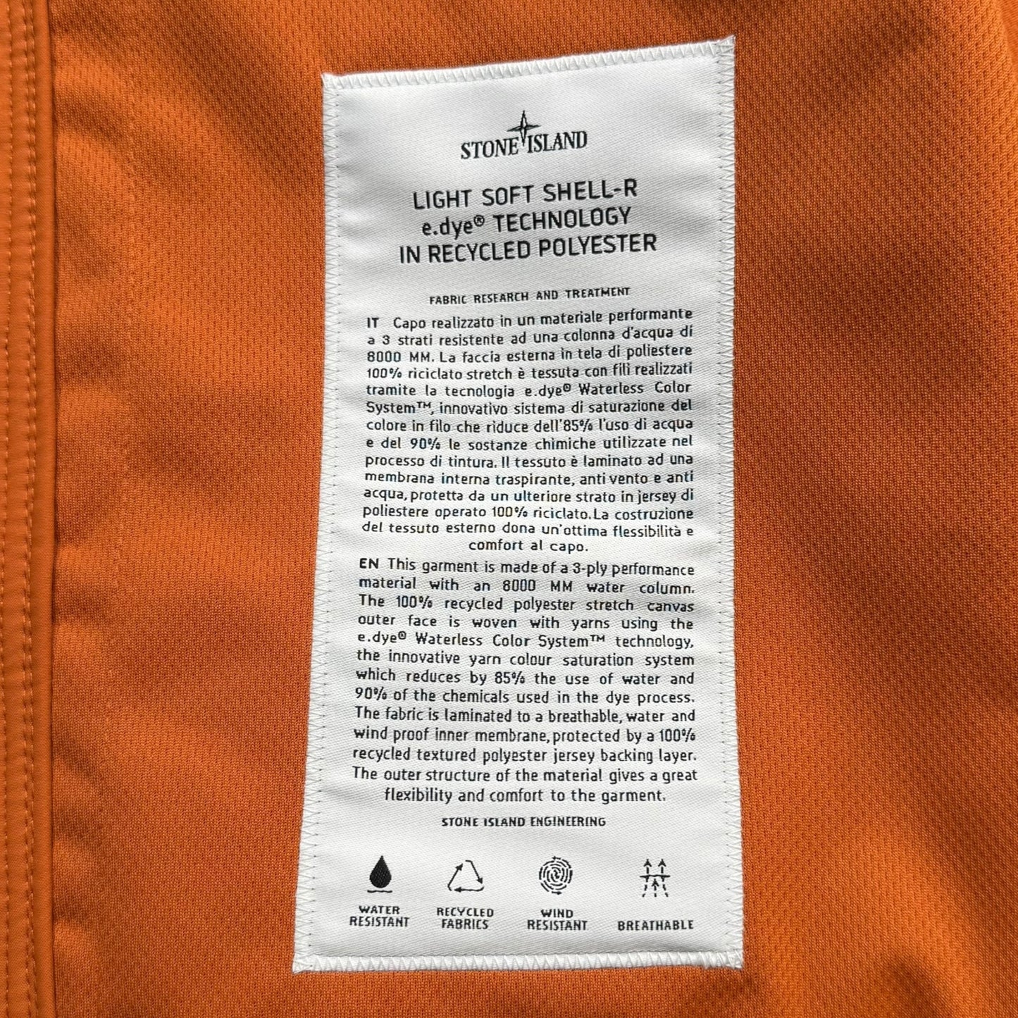 S/S 23 Stone Island Light Soft Shell-R Jacket with e-dye Technology - Orange