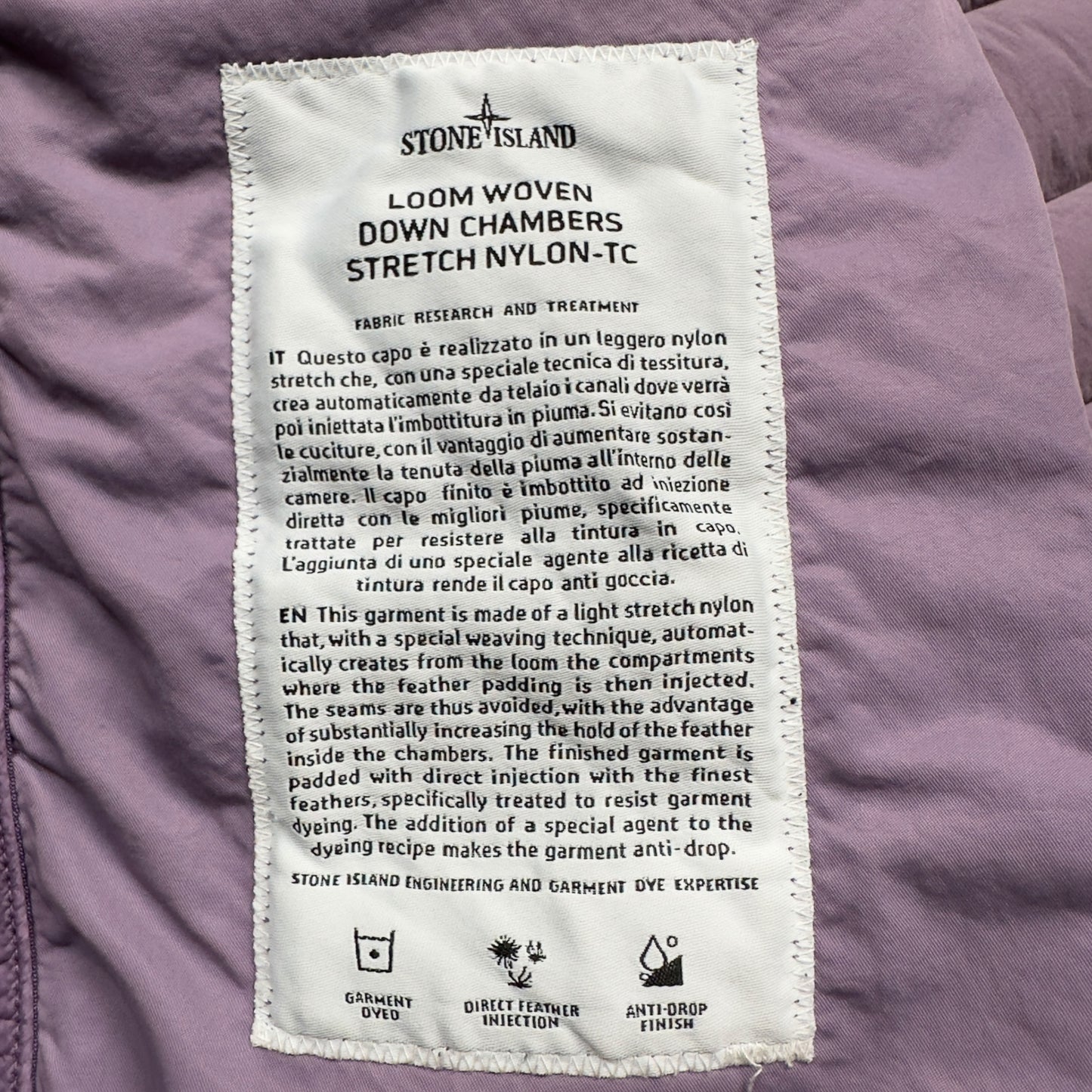 A/W 20 Stone Island Loom Woven Down Chambers Stretch Nylon Down TC Puffer Jacket - Purple