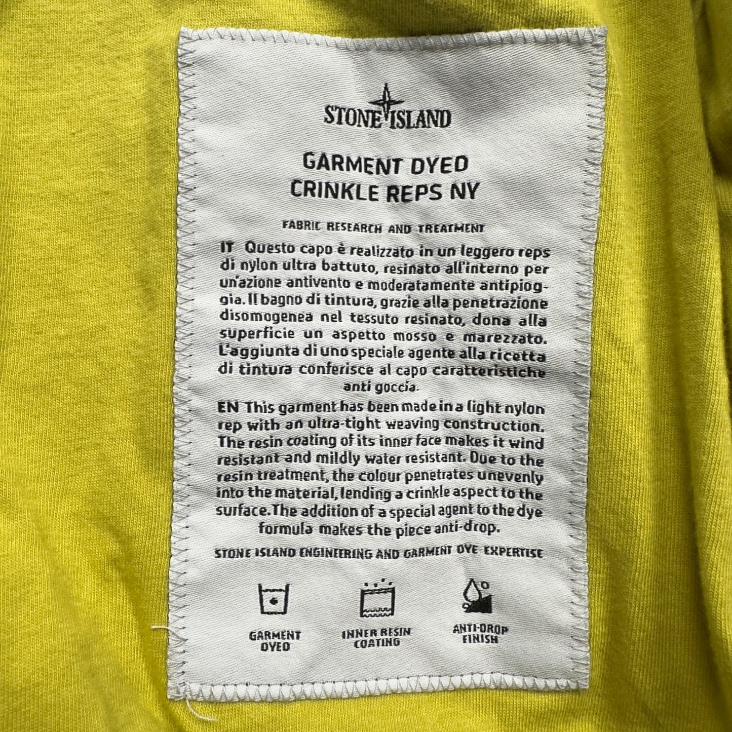 S/S 19 Stone Island Crinkle Reps NY Jacket - Yellow