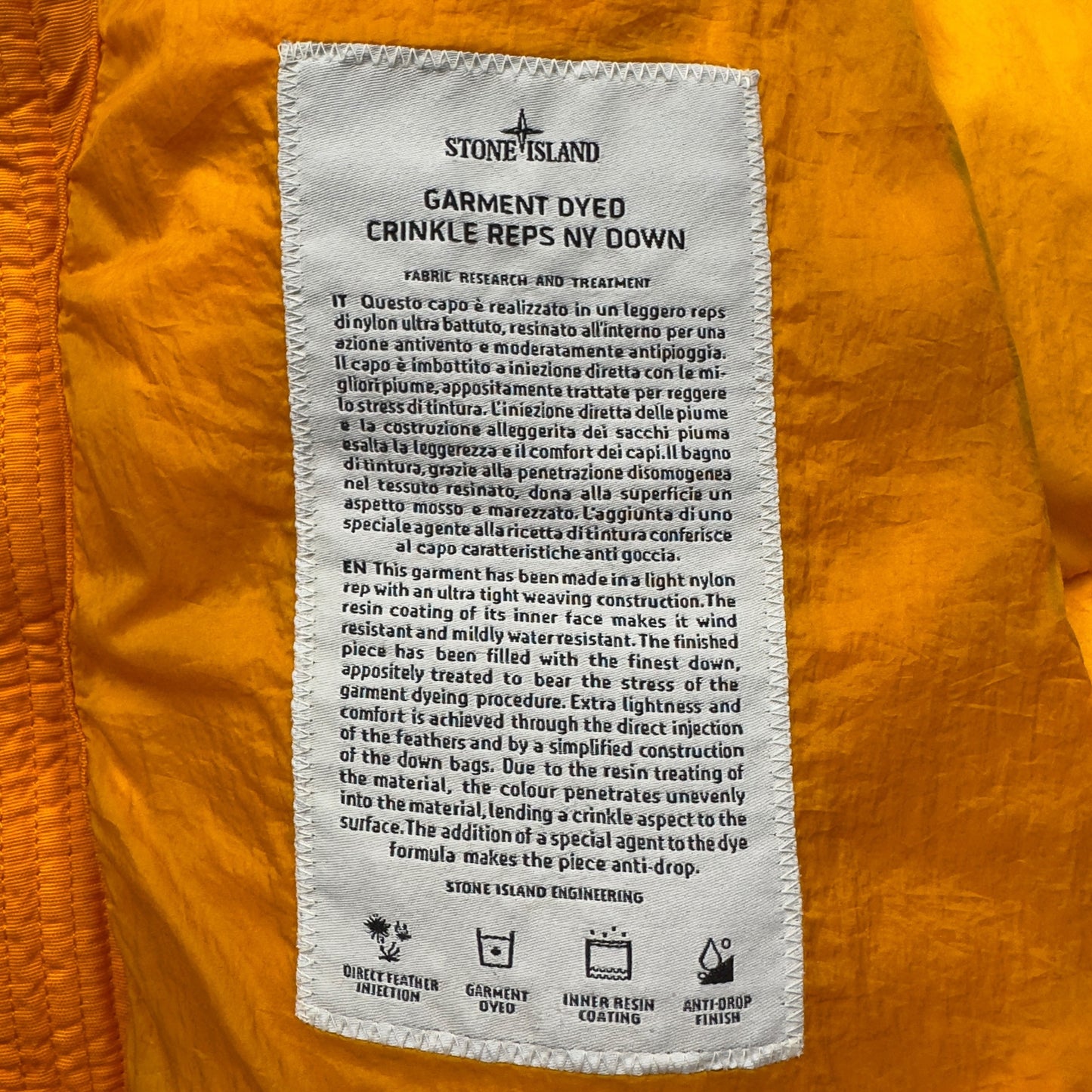 A/W 17 Stone Island Crinkle Reps NY Down Puffer Jacket - Orange
