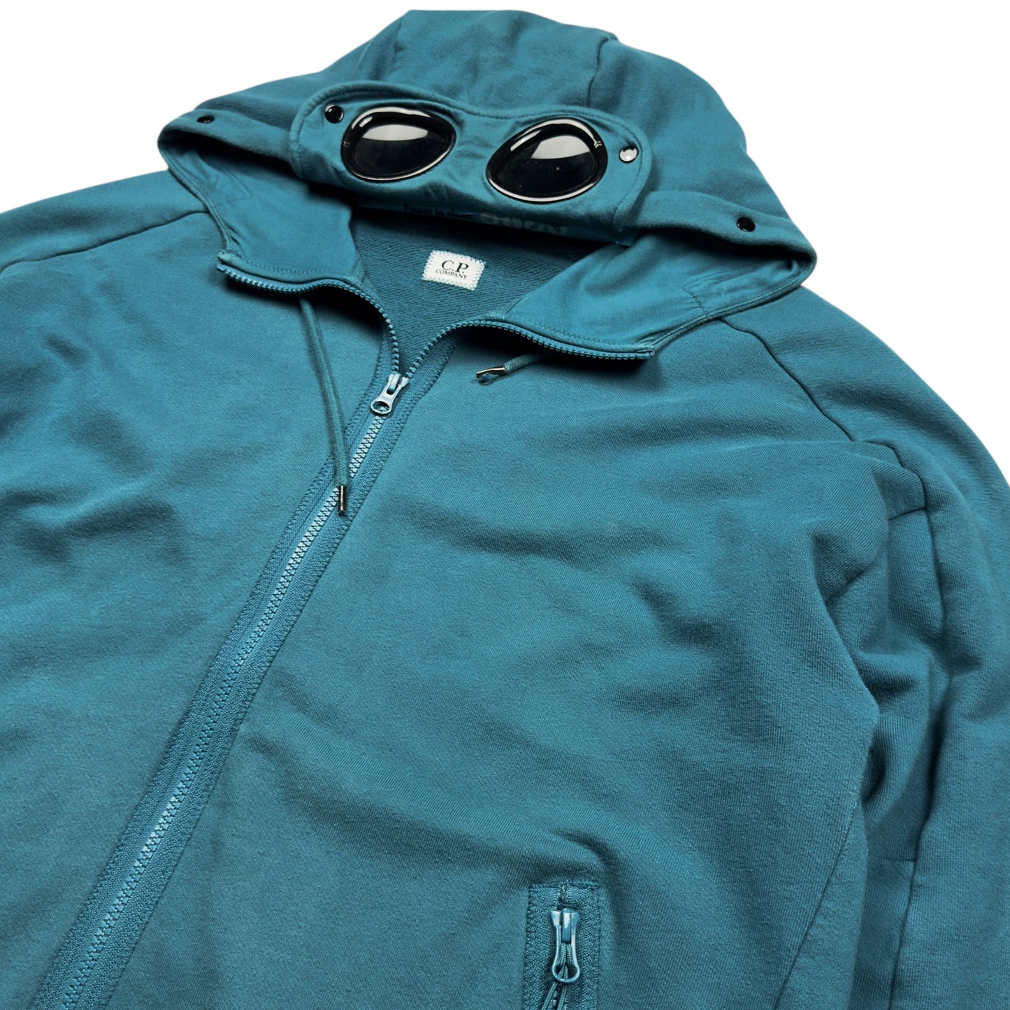 C.P. Company Diagonal Raised Fleece Goggle Full Zip - Teal