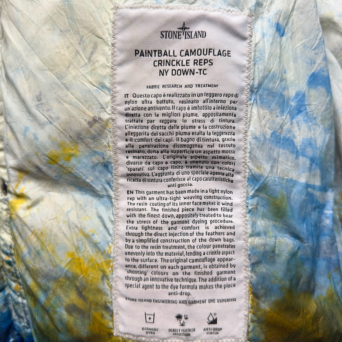 A/W 20 Stone Island Supreme Paintball Camouflage Crinkle Reps NY Down Puffer Jacket