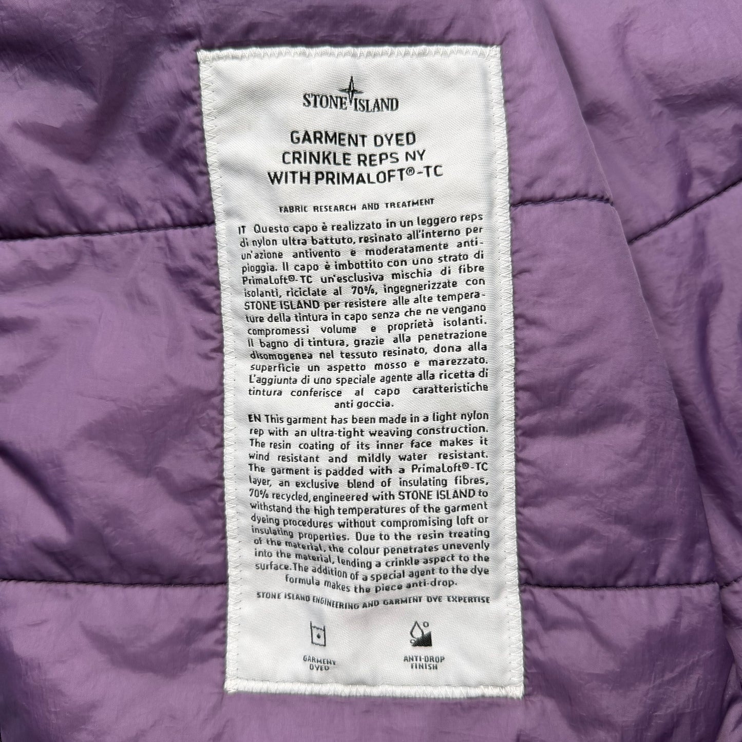 A/W 20 Stone Island Crinkle Reps R-NY with Primaloft Jacket - Purple