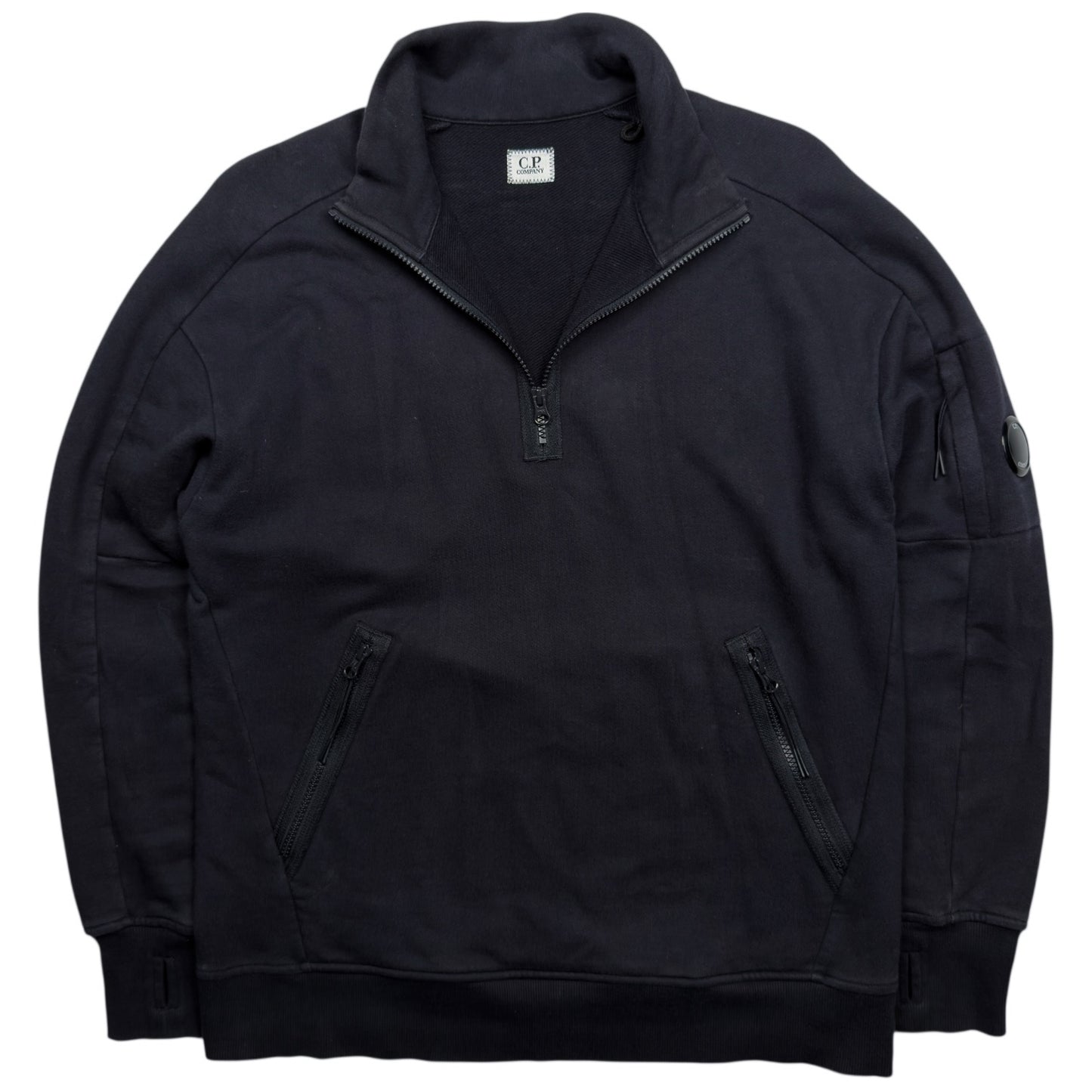 C.P. Company Diagonal Raised Fleece Quarter Zip Sweater - Navy