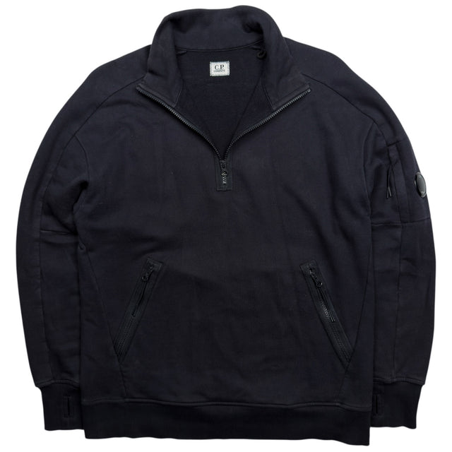C.P. Company Diagonal Raised Fleece Quarter Zip Sweater - Navy