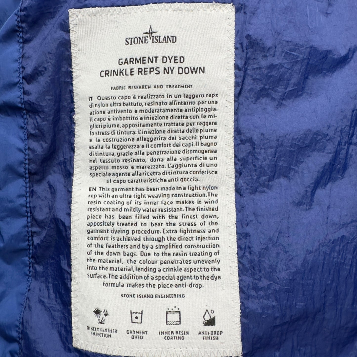 A/W 15 Stone Island Crinkle Reps NY Down Puffer Jacket - Cobalt Blue