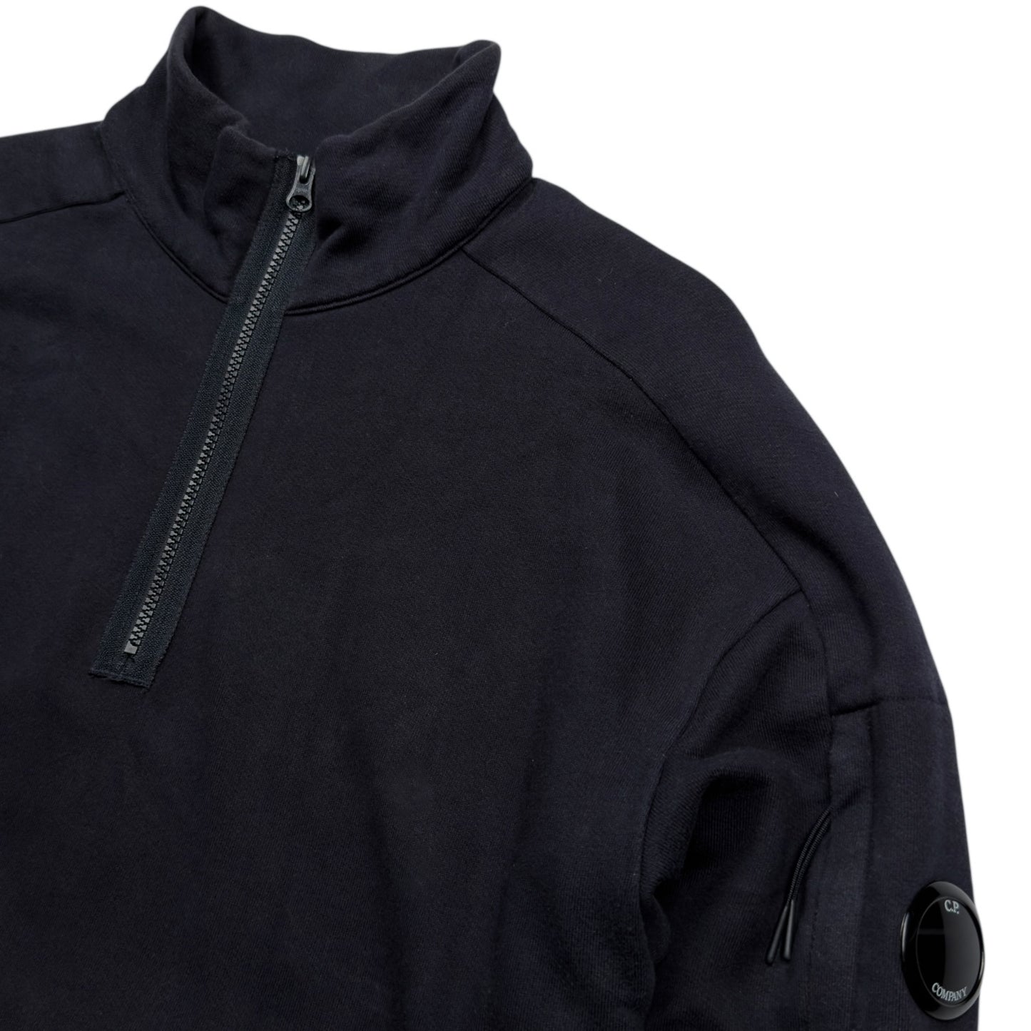 C.P. Company Diagonal Raised Fleece Quarter Zip Sweater - Navy