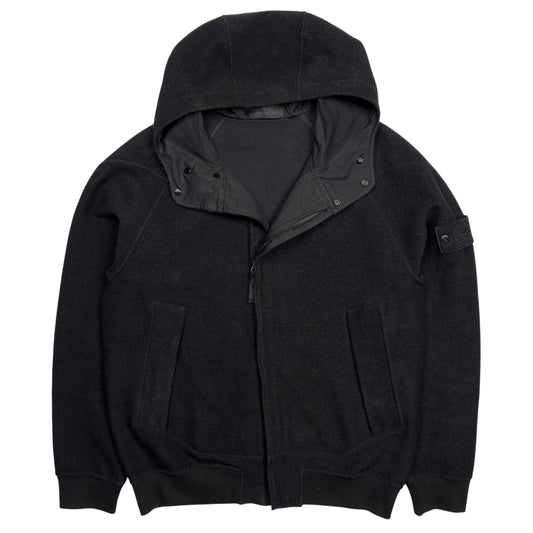 A/W 20 Stone Island Ghost Cotton Wool Full Zip Hoodie - Black