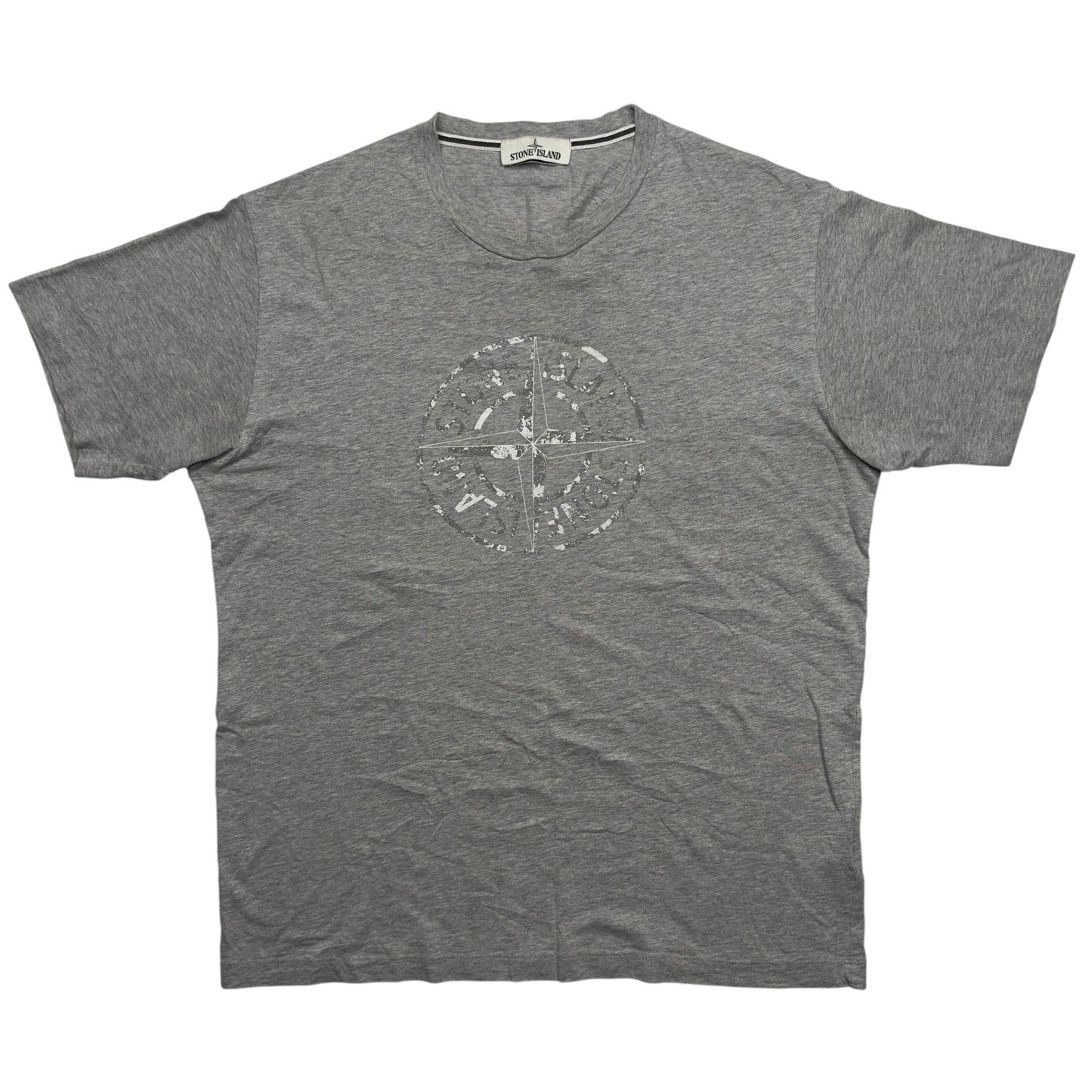 S/S 17 Stone Island Distressed Logo T-Shirt -  Grey