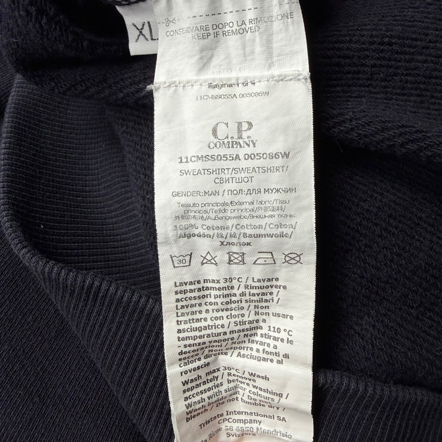 C.P. Company Diagonal Raised Fleece Crewneck Sweater - Navy