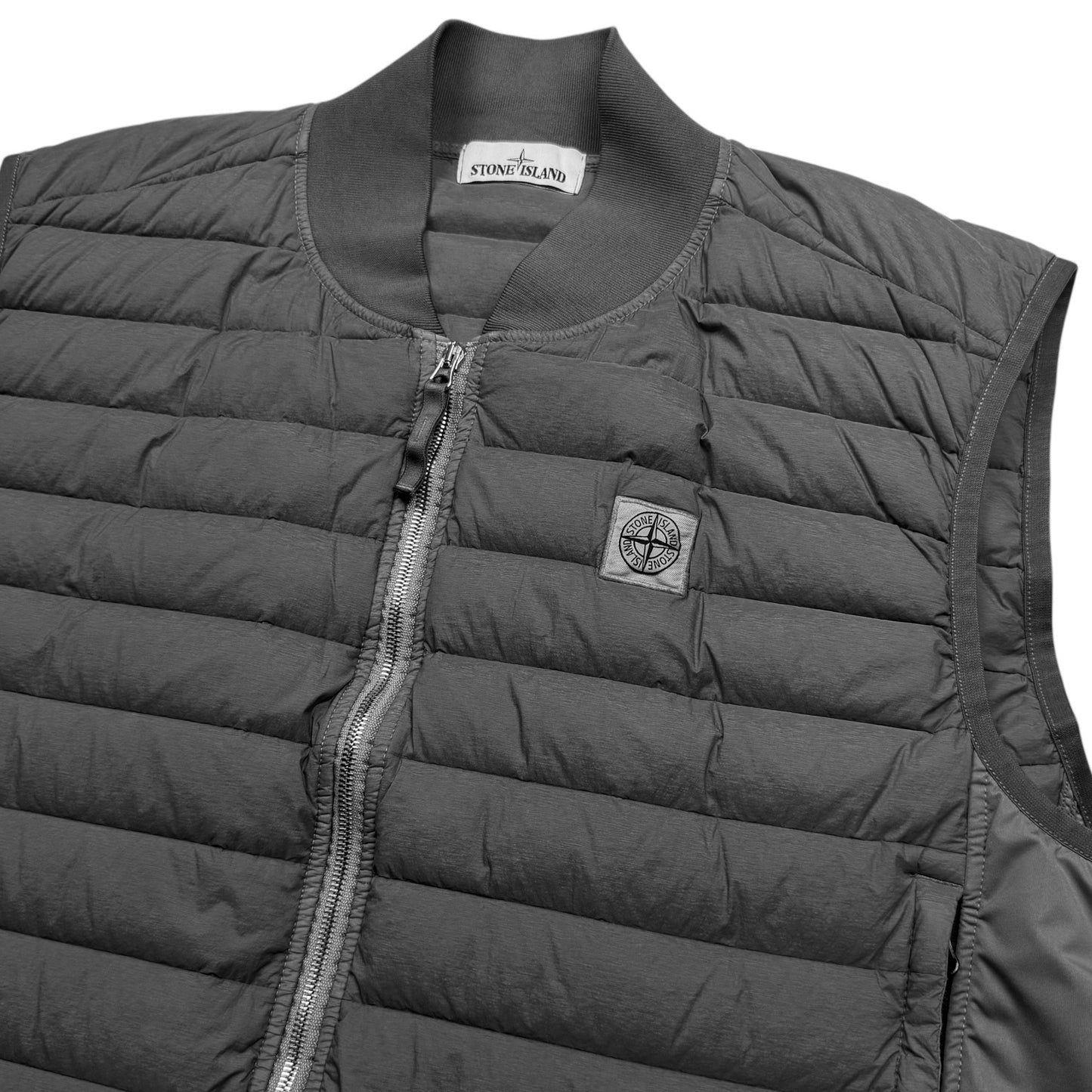 S/S 21 Stone Island Loom Woven Down Chambers Stretch Nylon Down TC Puffer Gilet - Grey