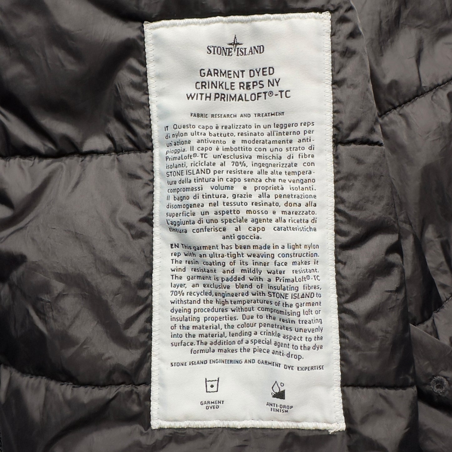 A/W 20 Stone Island Crinkle Reps R-NY with Primaloft Jacket - Black