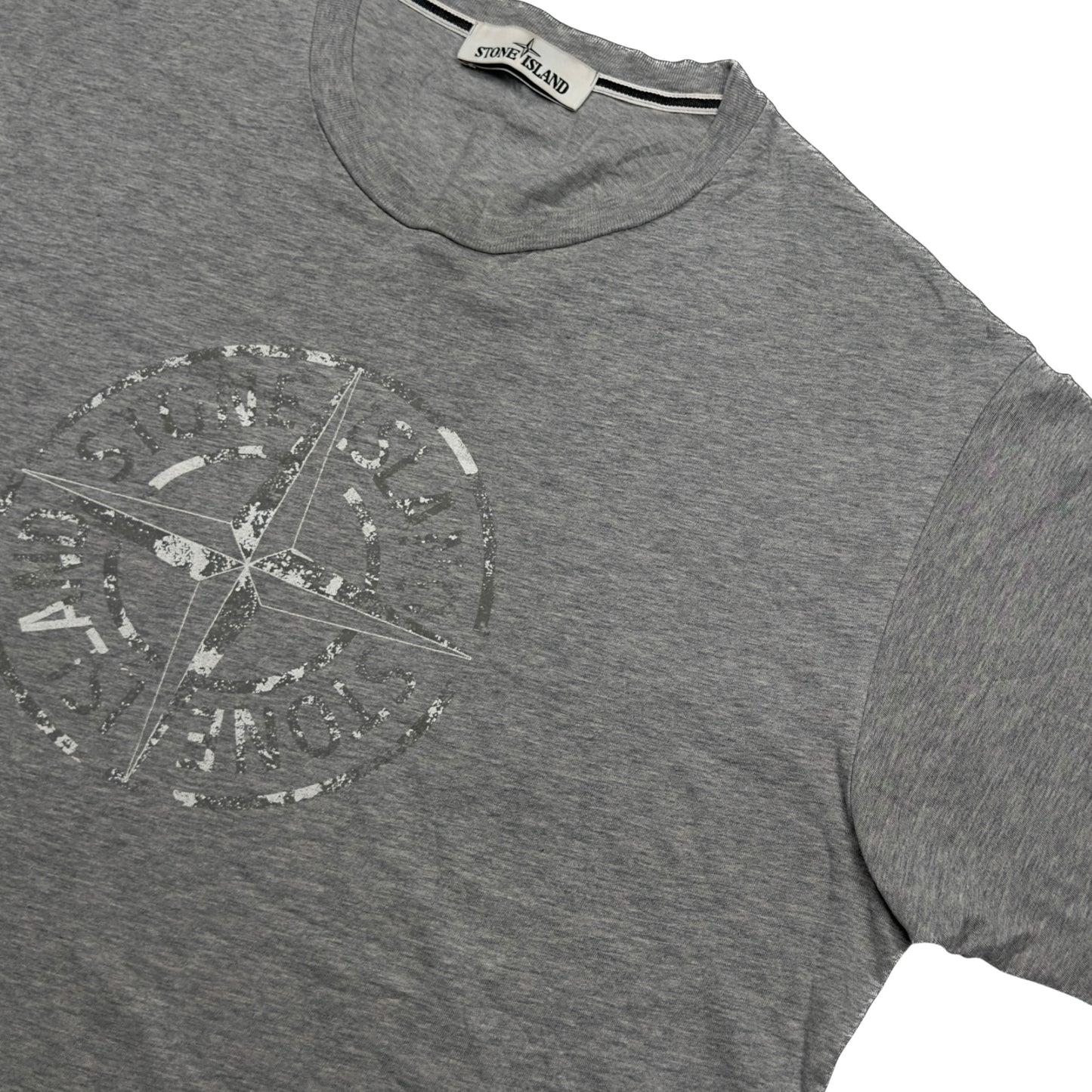 S/S 17 Stone Island Distressed Logo T-Shirt -  Grey