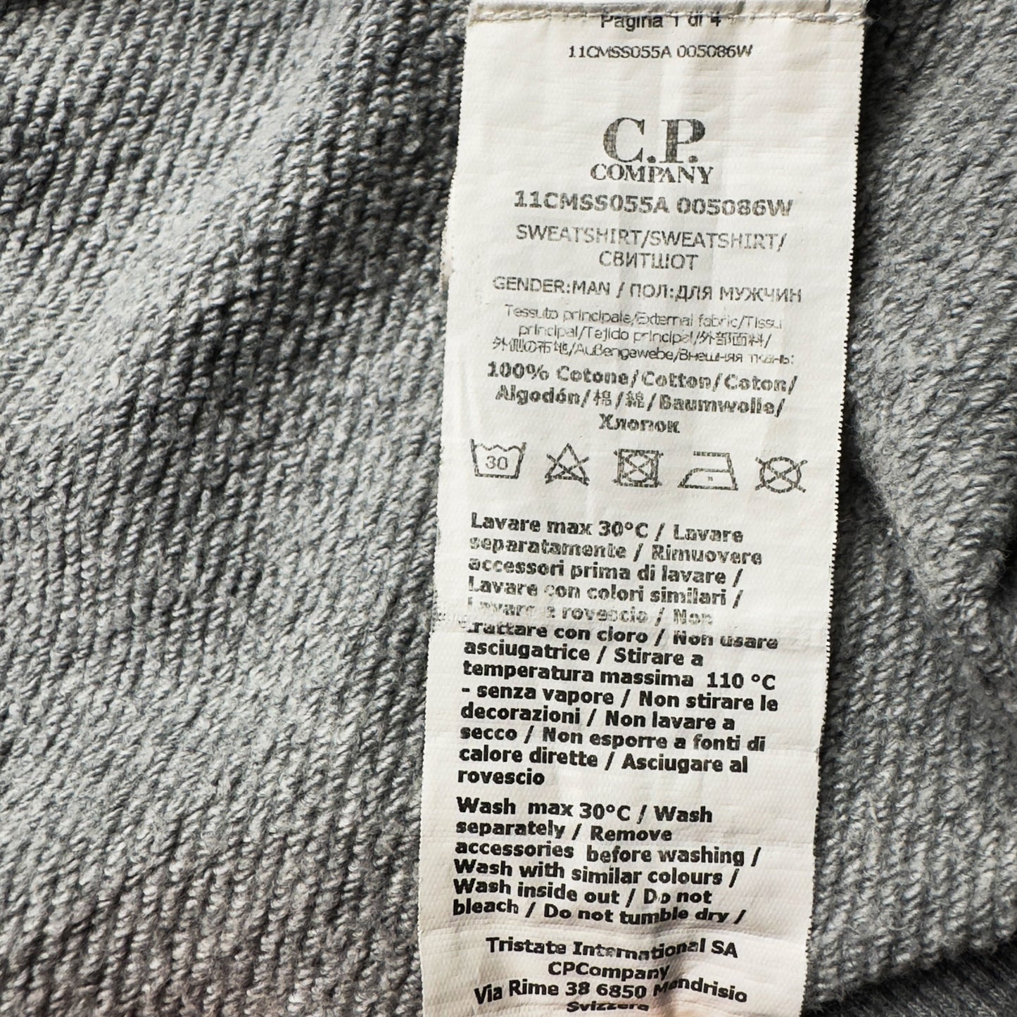 C.P. Company Diagonal Raised Fleece Crewneck Sweater - Grey