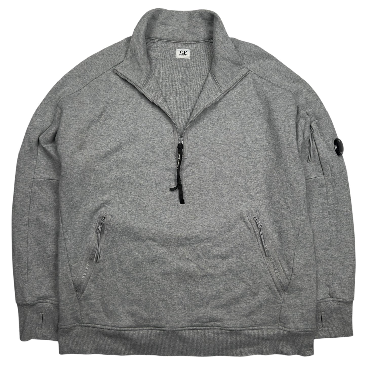 C.P. Company Diagonal Raised Fleece Quarter Zip Sweater - Grey