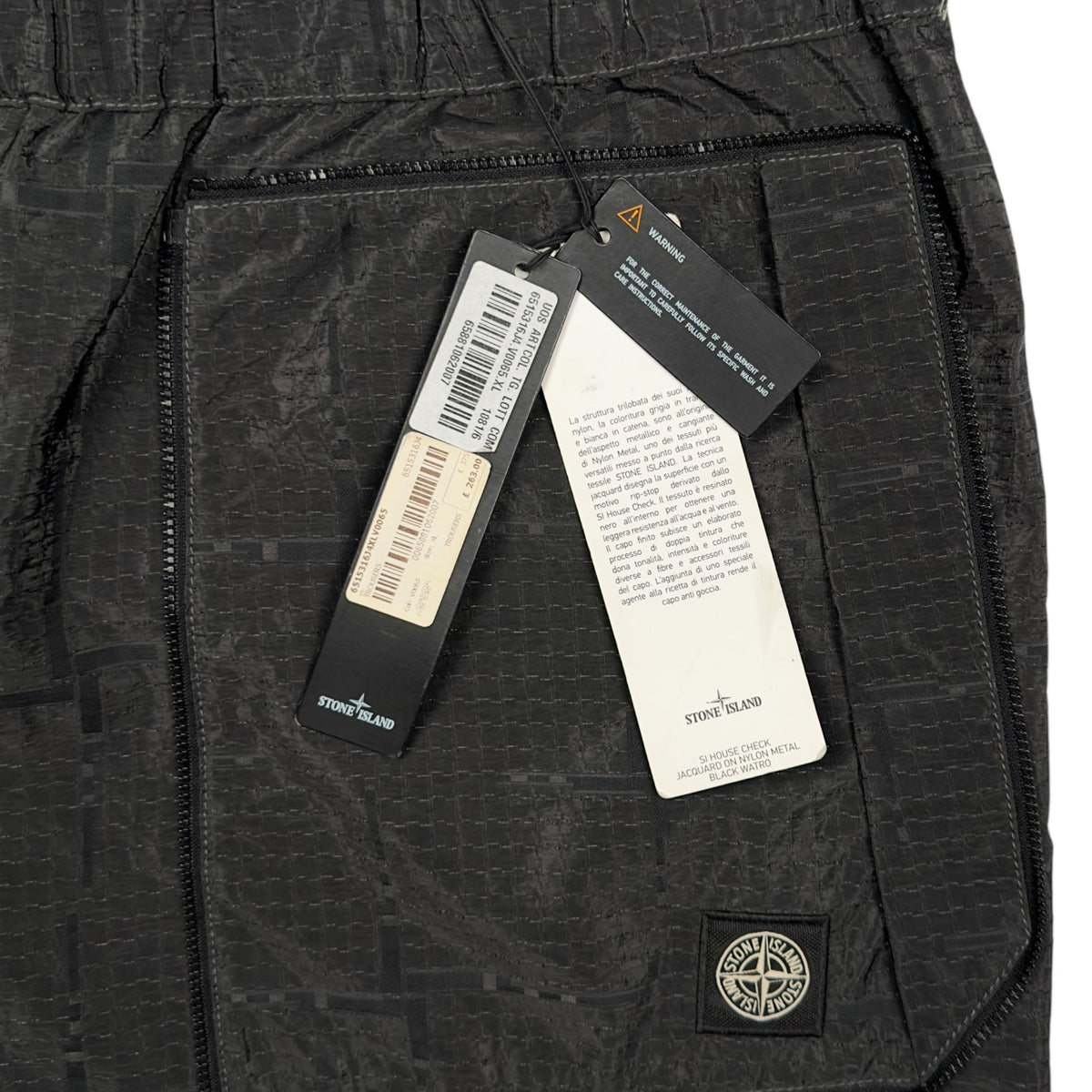 A/W 16 Stone Island House Check Jacquard Nylon Metal Black Watro Cargo Trousers