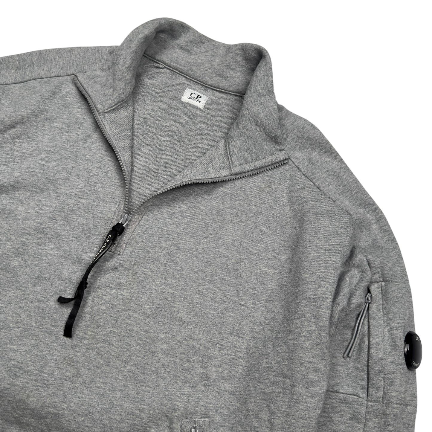 C.P. Company Diagonal Raised Fleece Quarter Zip Sweater - Grey