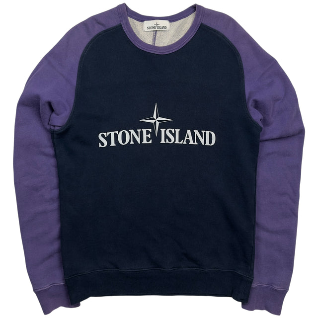 S/S 15 Stone Island Reflective Spellout Crewneck Sweater - Purple / Navy
