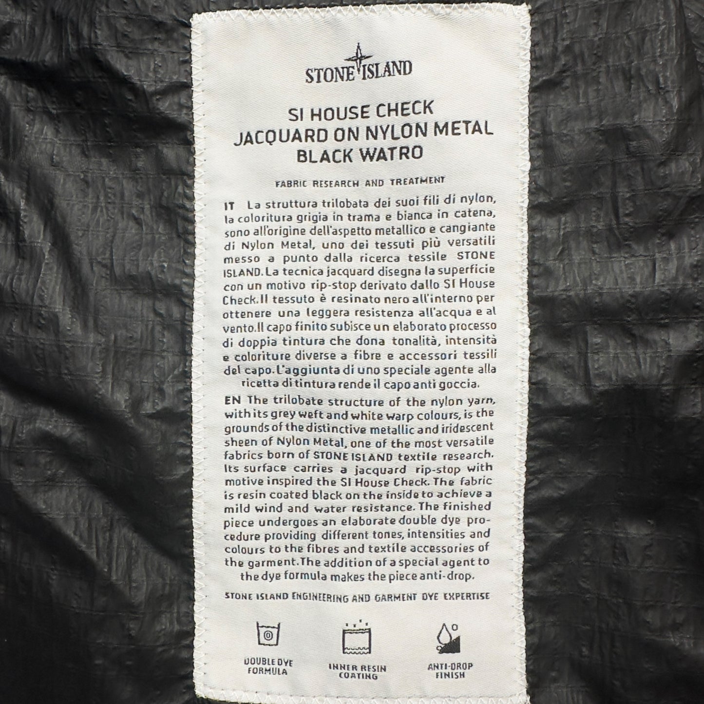 A/W 16 Stone Island House Check Jacquard Nylon Metal Black Watro Parka Jacket