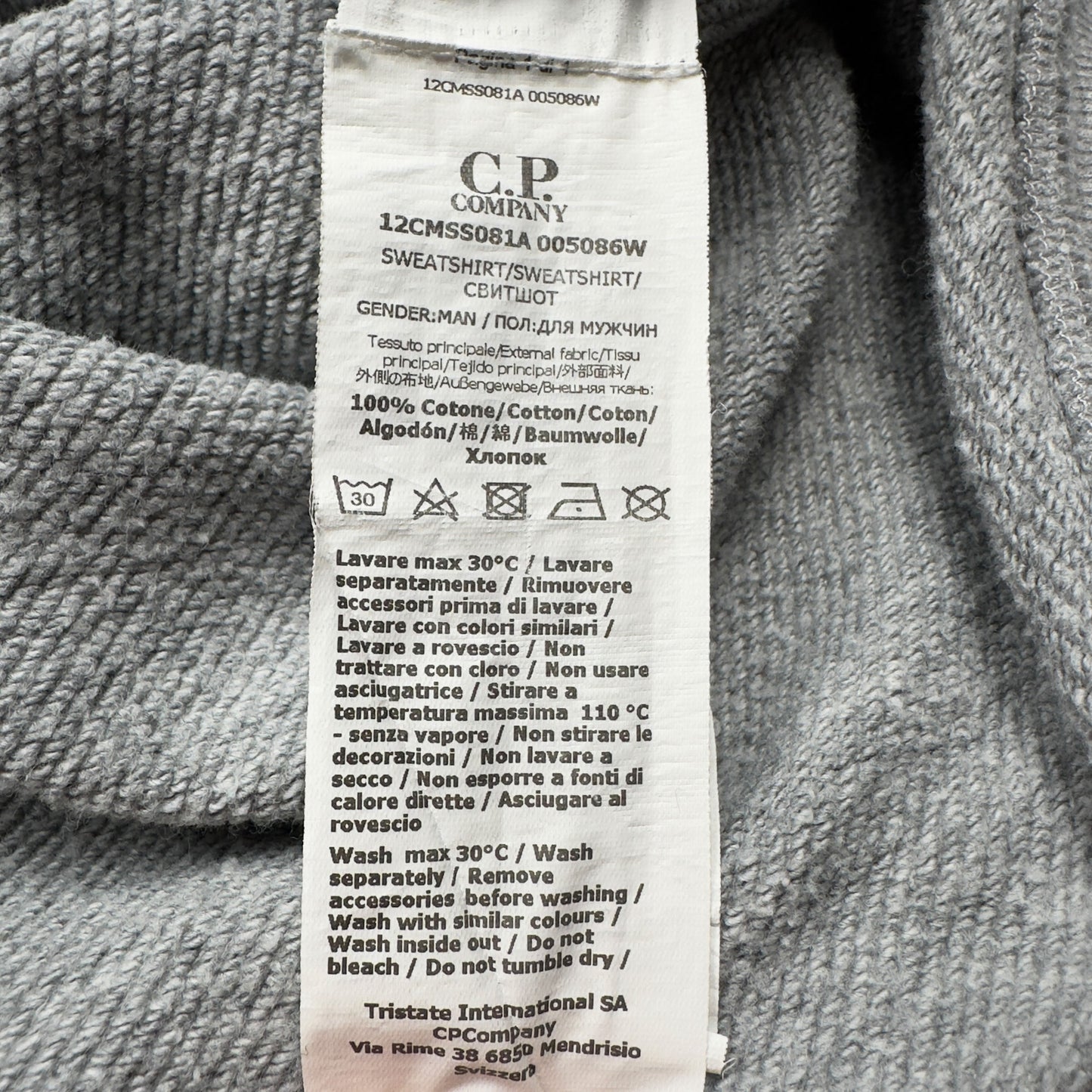 C.P. Company Diagonal Raised Fleece Quarter Zip Sweater - Grey