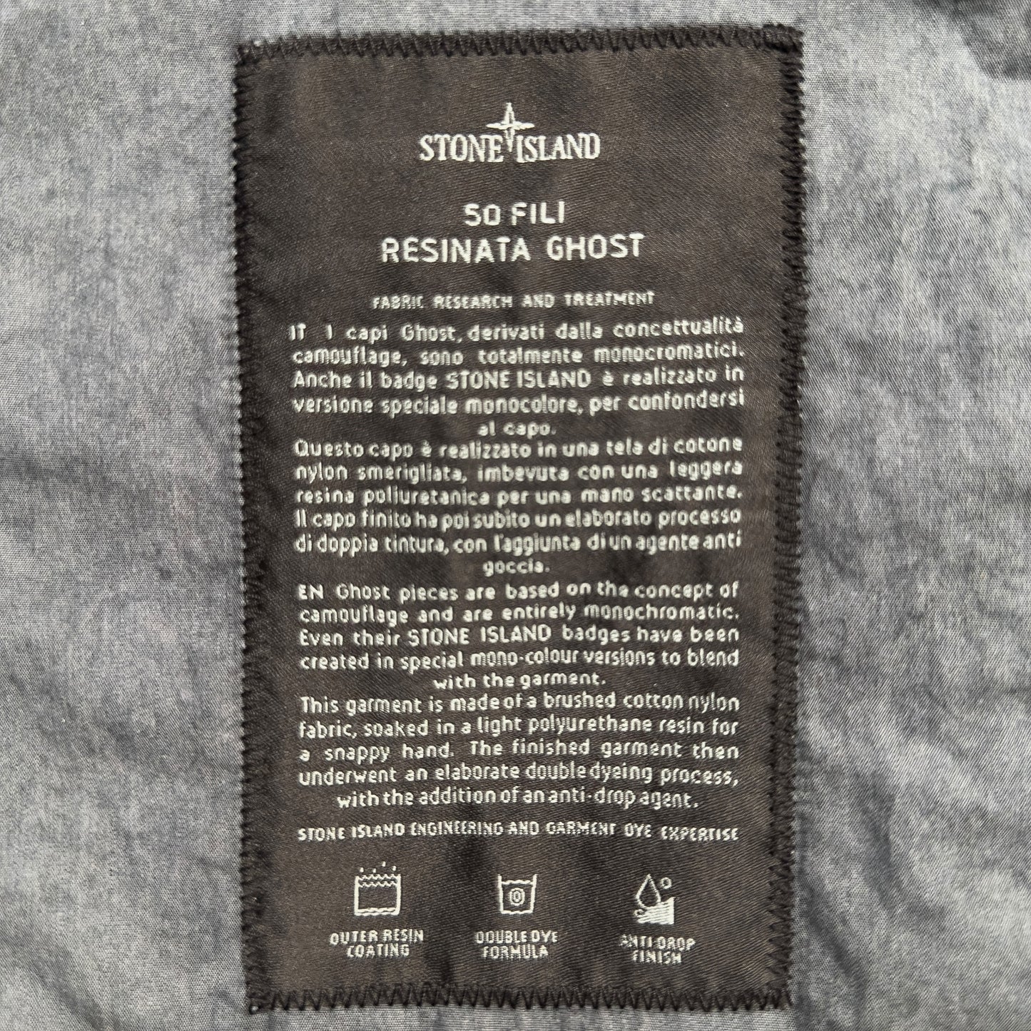 S/S 19 Stone Island 50 Fili Resinata Ghost Parka - Black