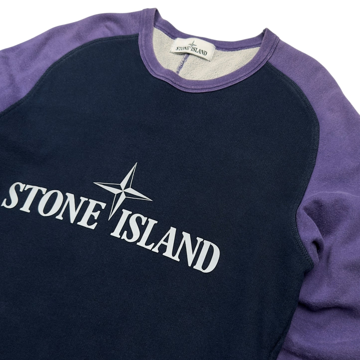 S/S 15 Stone Island Reflective Spellout Crewneck Sweater - Purple / Navy